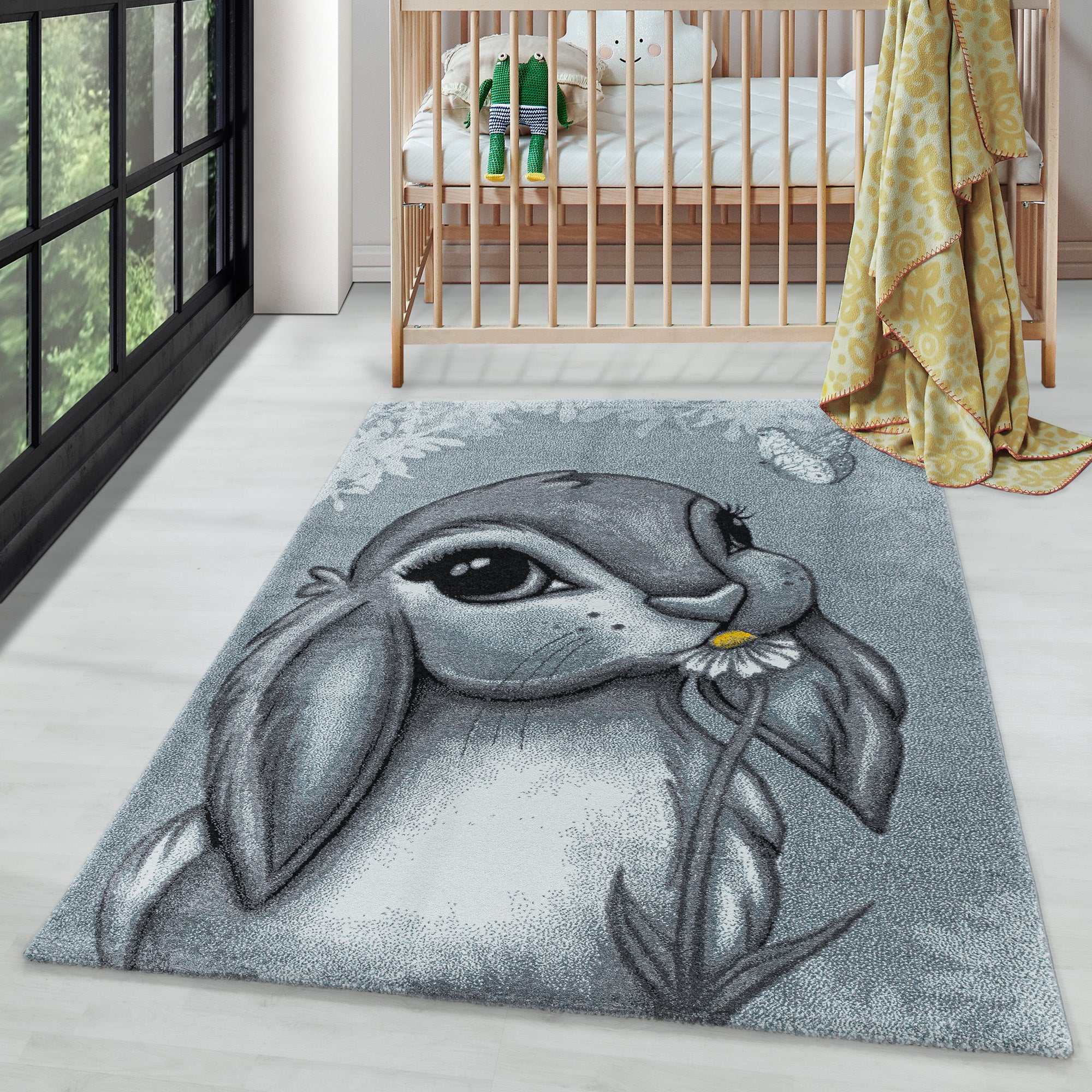 Children's Rug Cute Rabbit Design Modern Soft Easy Care Rug Children's Room