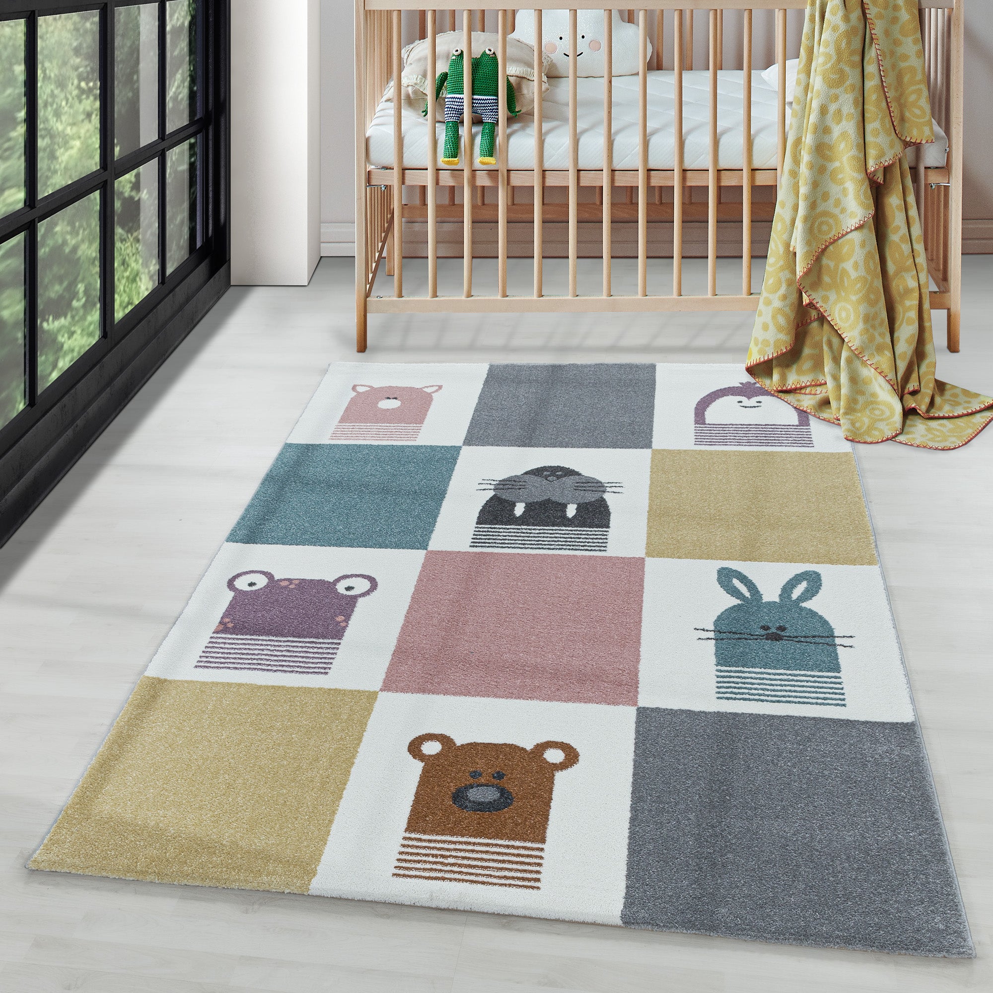 Tapis pour enfants motif animalier moderne à poils doux et facile d'entretien pour chambre d'enfant