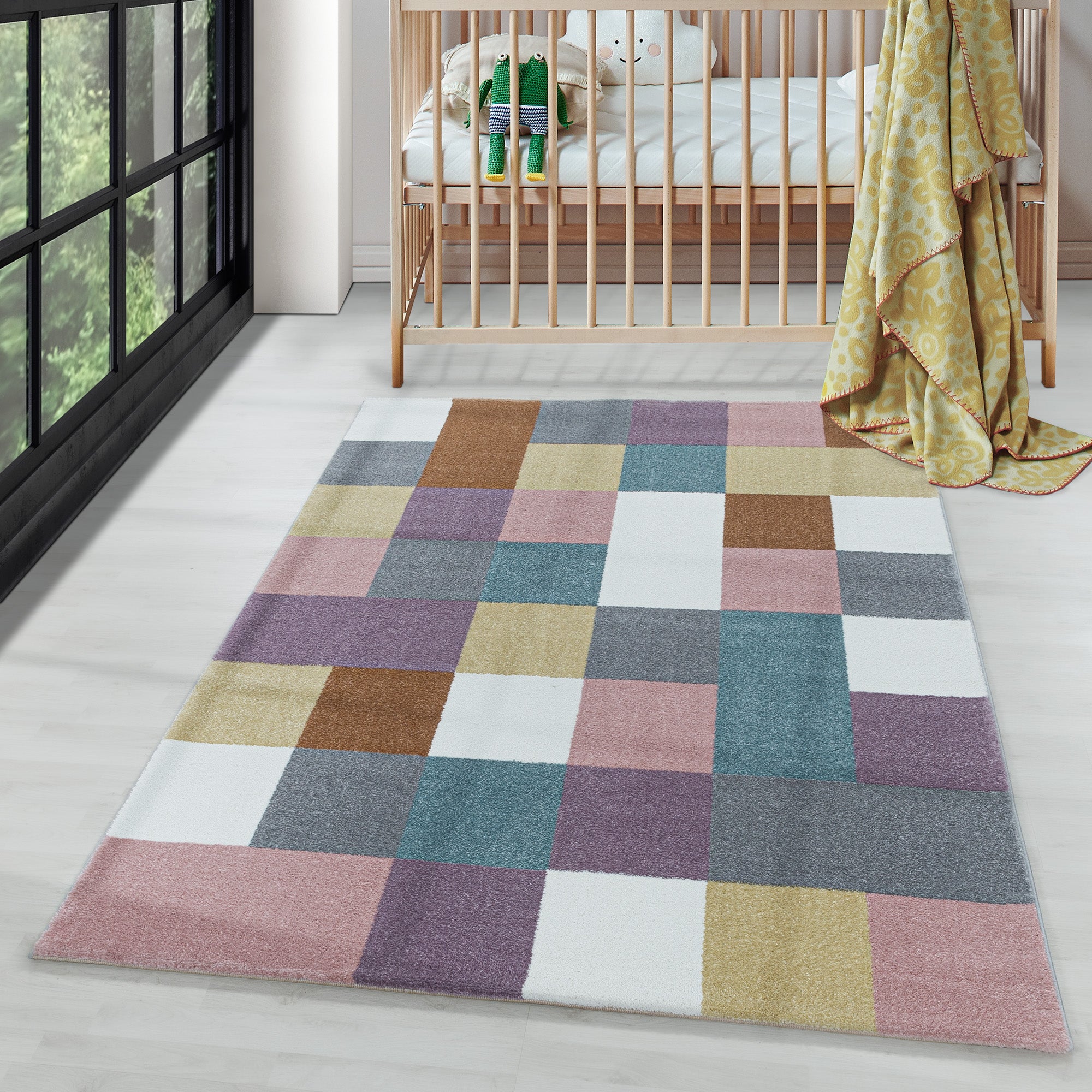 Tapis pour Enfants Design à Carreaux Coloré Tapis Moderne Doux Facile d'entretien Chambre d'enfant