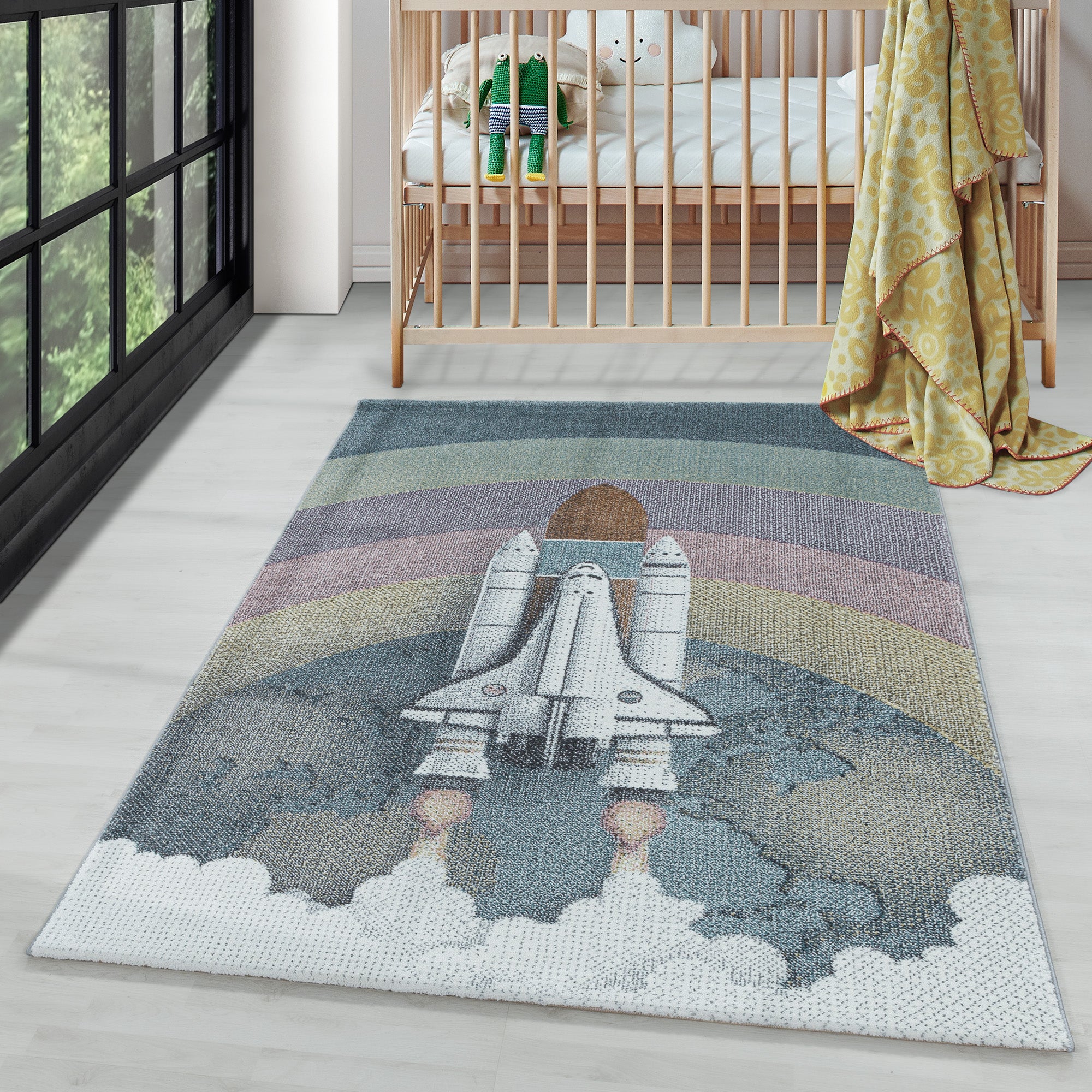 Tapis pour enfants Space Rocket Design Tapis moderne facile d'entretien Chambre d'enfant