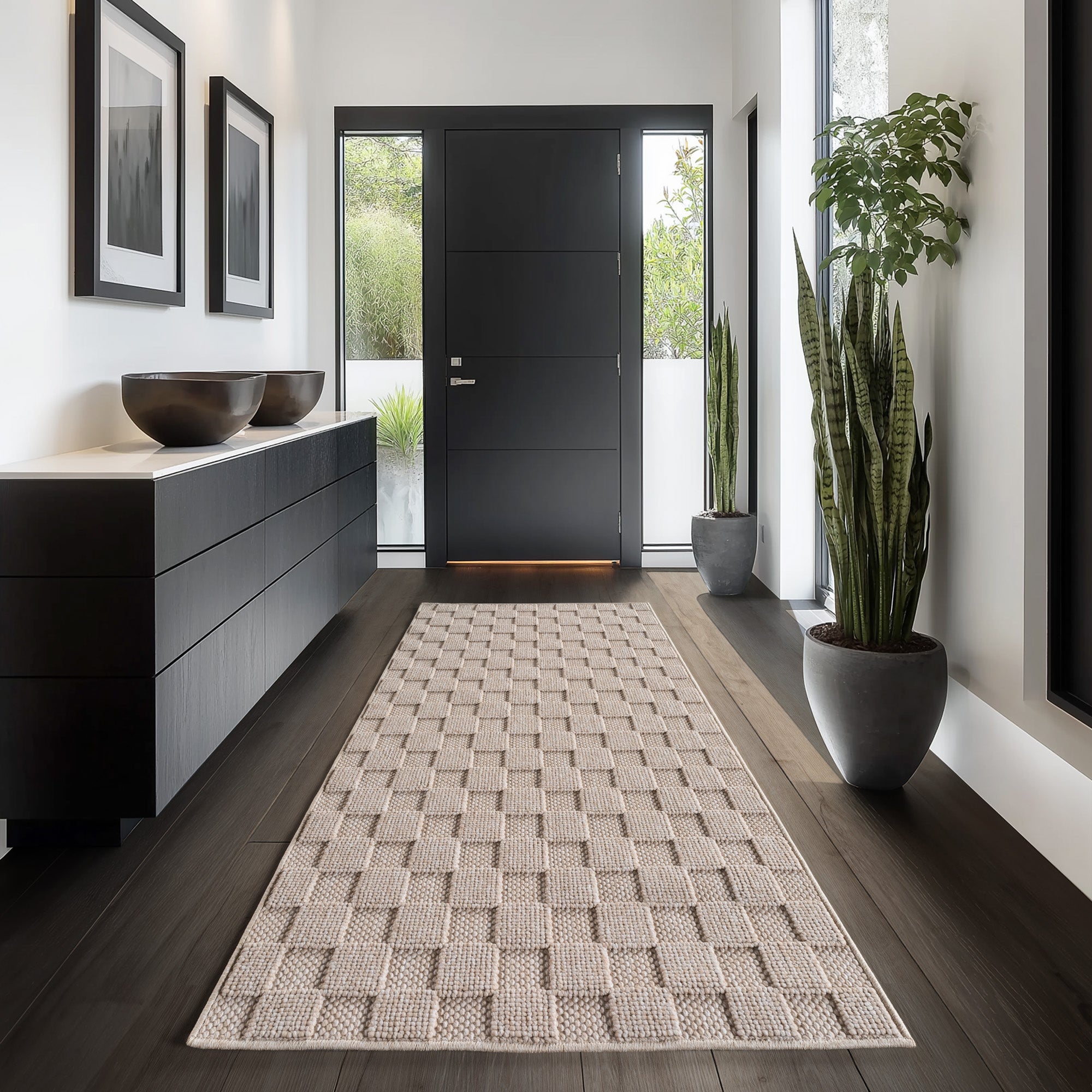 Carpettex rug, solid color, bouclé checkered style, easy care, living room, dining room