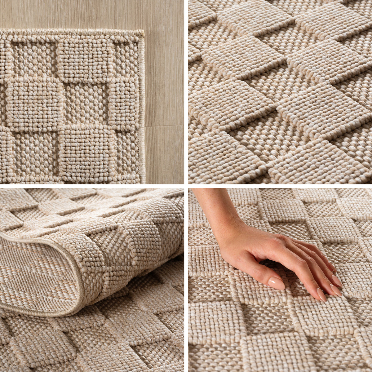 Carpettex Teppich Einfarbig Bouclé Karo Stil Pflegeleicht Wohnzimmer Esszimmer