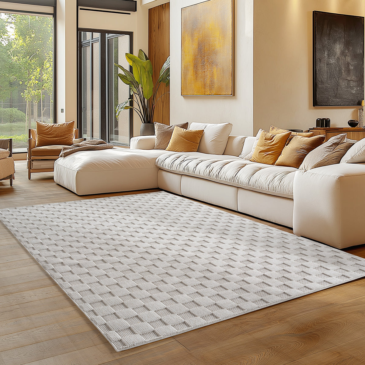 Carpettex Bouclé Teppich Schlingenflor Skandi Karo Weich
