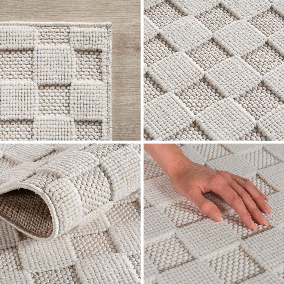 Carpettex Bouclé Teppich Schlingenflor Skandi Karo Weich