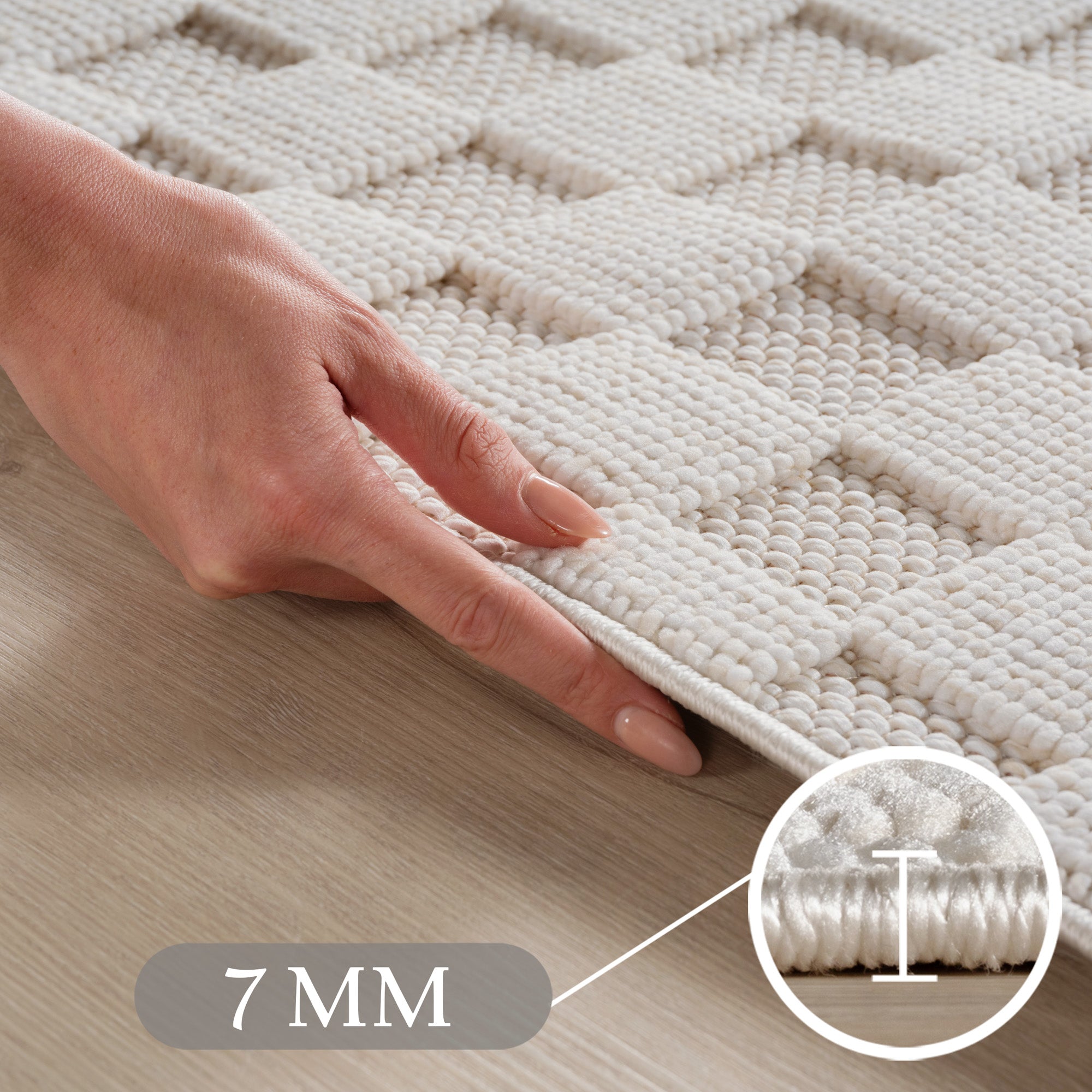 Carpettex rug, solid color, bouclé checkered style, easy care, living room, dining room