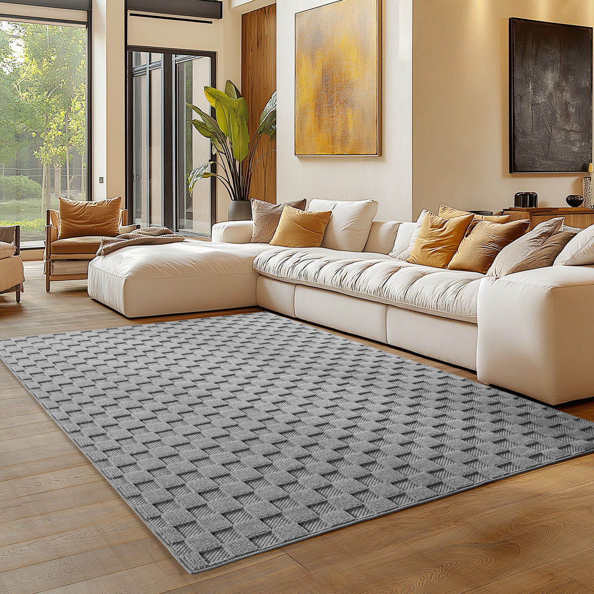 Carpettex Bouclé Teppich Schlingenflor Skandi Karo Weich
