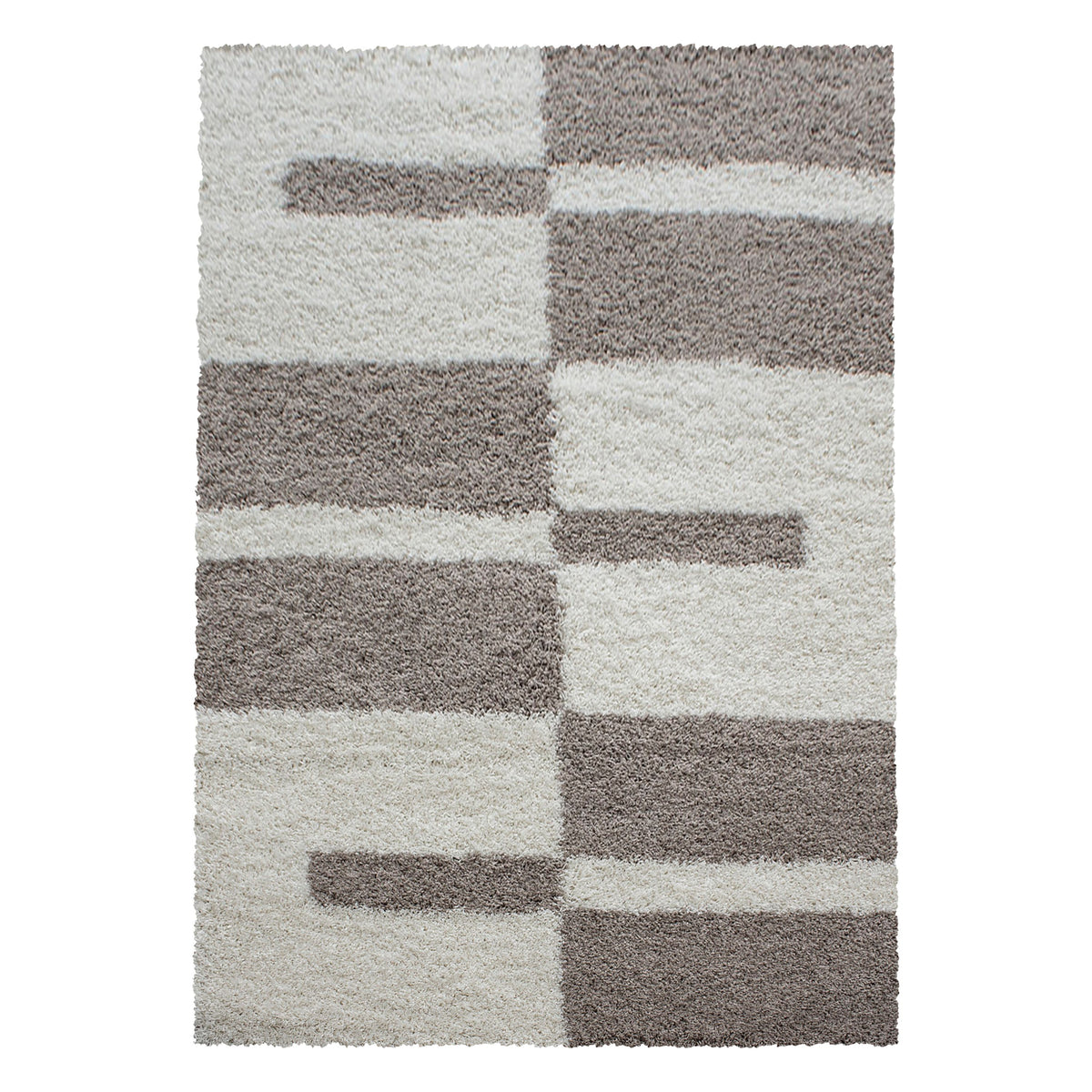 Designer Shaggy Teppich Modern Kariert Design Hochflor Teppich Wohnzimmer