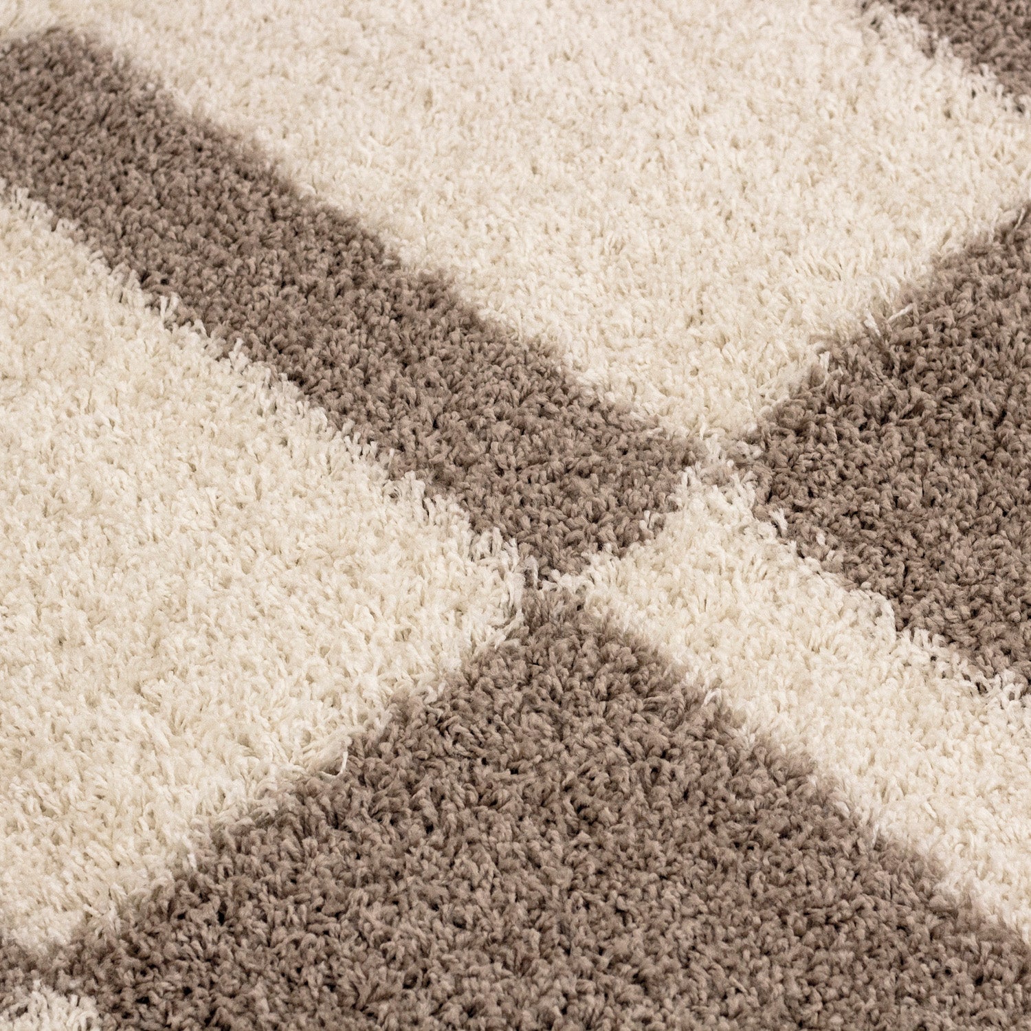 Designer Shaggy Teppich Modern Kariert Design Hochflor Teppich Wohnzimmer