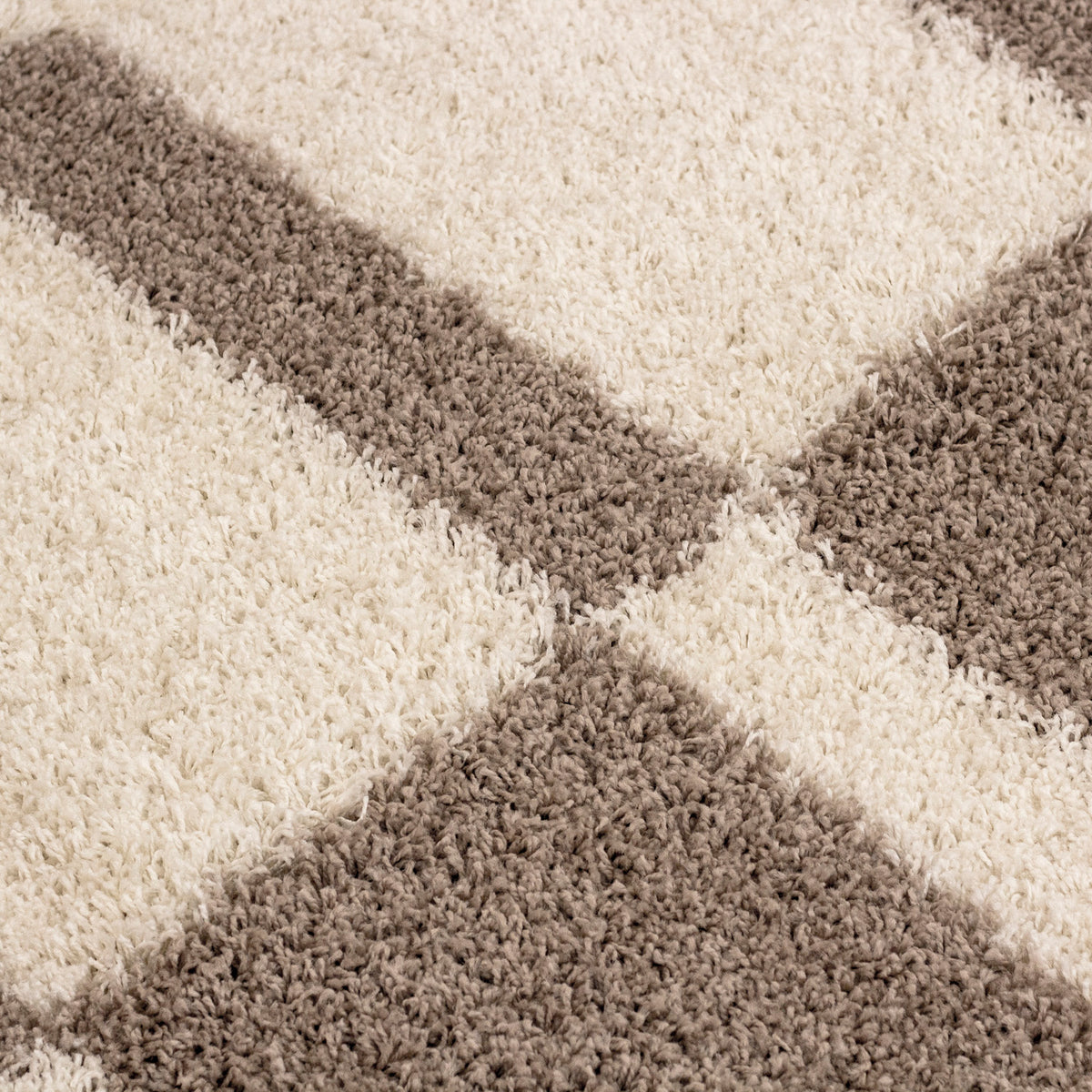 Designer Shaggy Teppich Modern Kariert Design Hochflor Teppich Wohnzimmer
