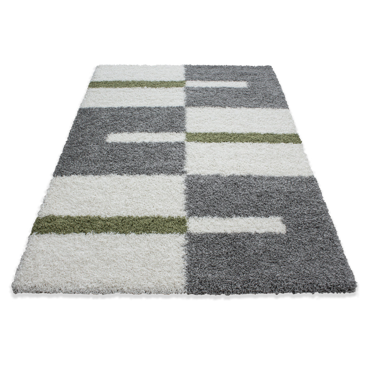 Designer Shaggy Teppich Modern Kariert Design Hochflor Teppich Wohnzimmer