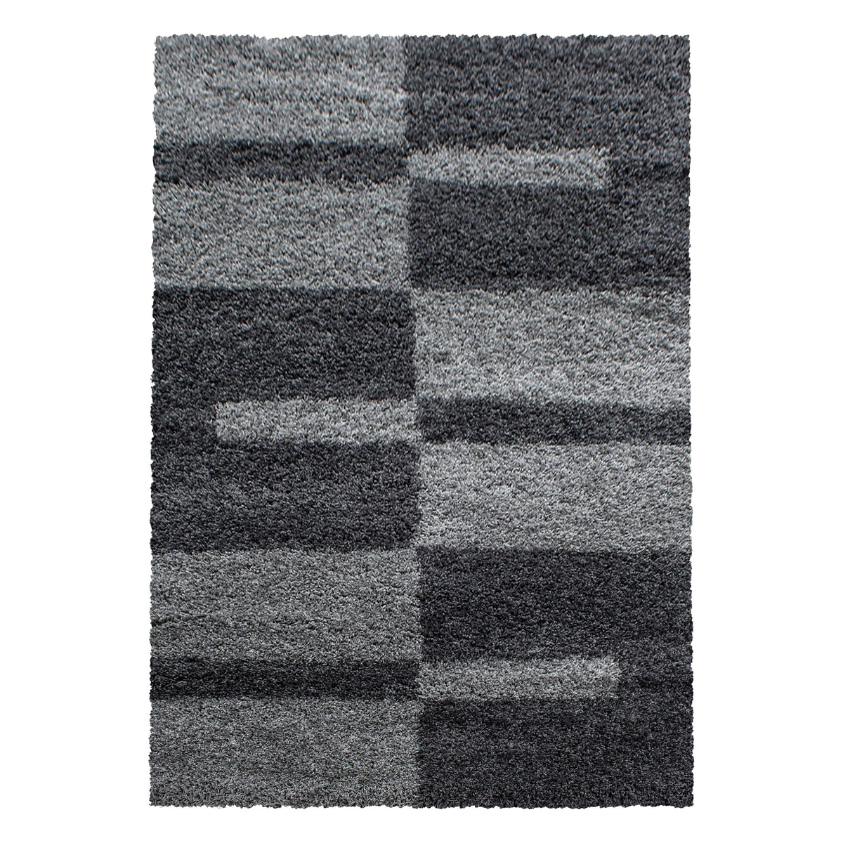 Designer Shaggy Teppich Modern Kariert Design Hochflor Teppich Wohnzimmer