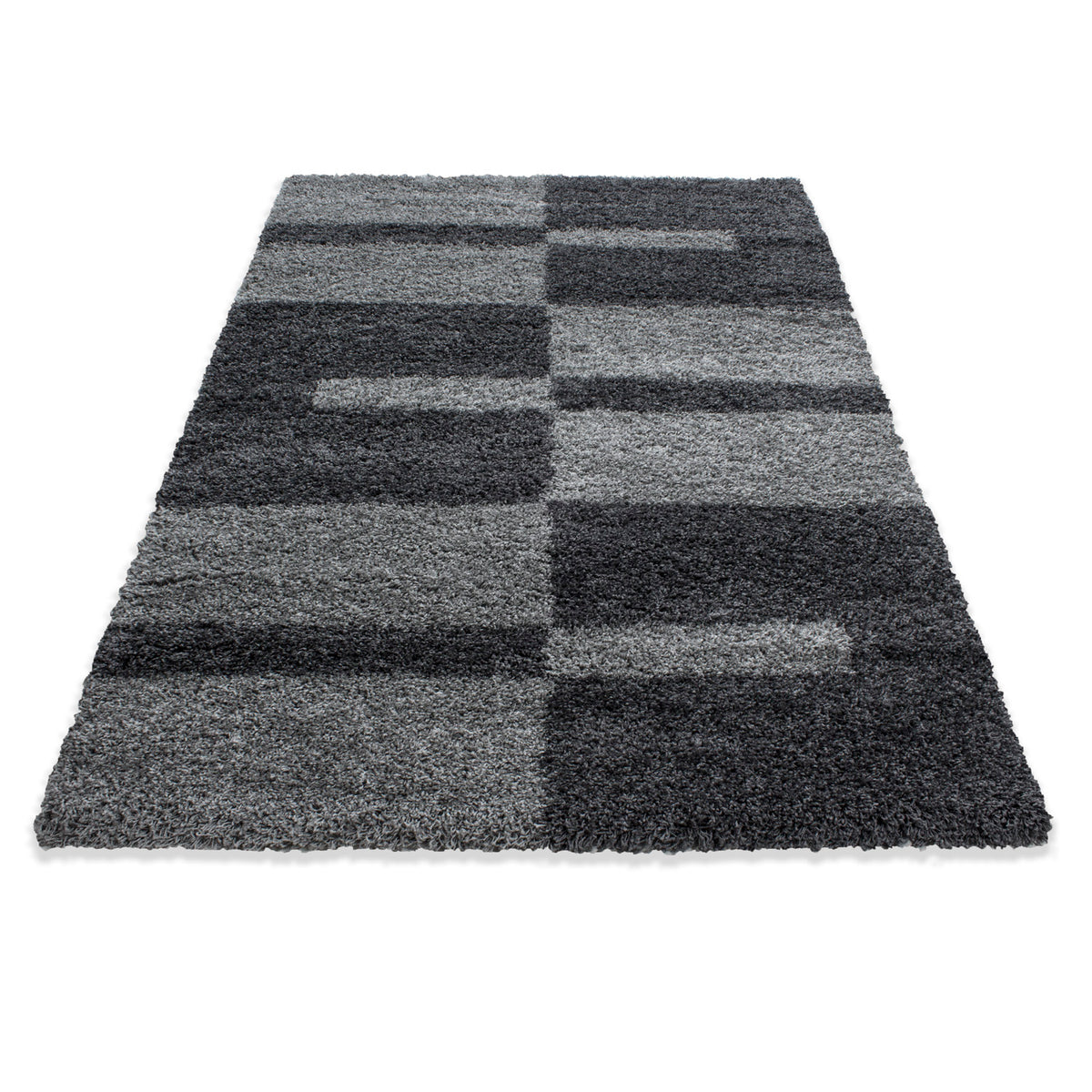 Designer Shaggy Teppich Modern Kariert Design Hochflor Teppich Wohnzimmer