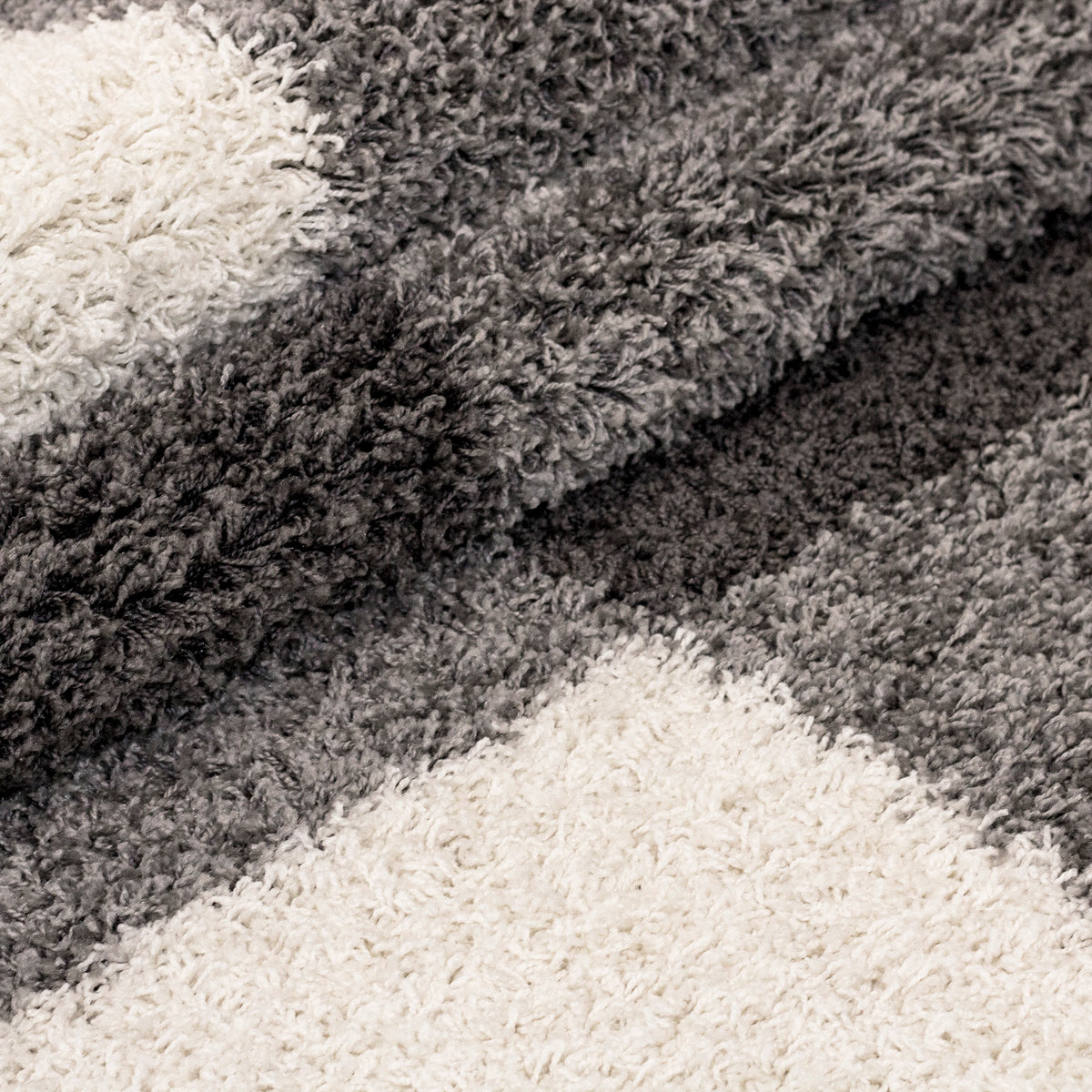 Designer Shaggy Teppich Modern Kariert Design Hochflor Teppich Wohnzimmer