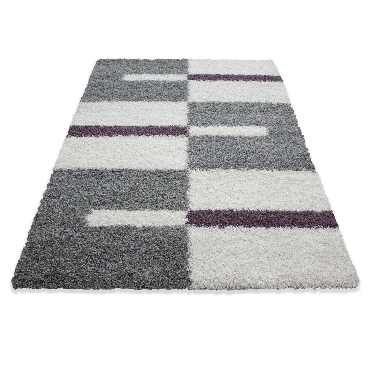 Designer Shaggy Teppich Modern Kariert Design Hochflor Teppich Wohnzimmer