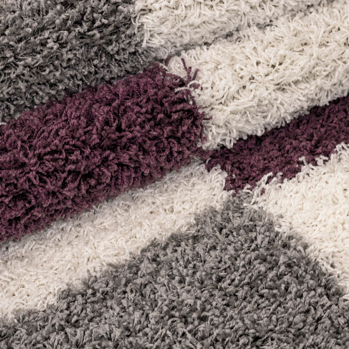 Designer Shaggy Teppich Modern Kariert Design Hochflor Teppich Wohnzimmer