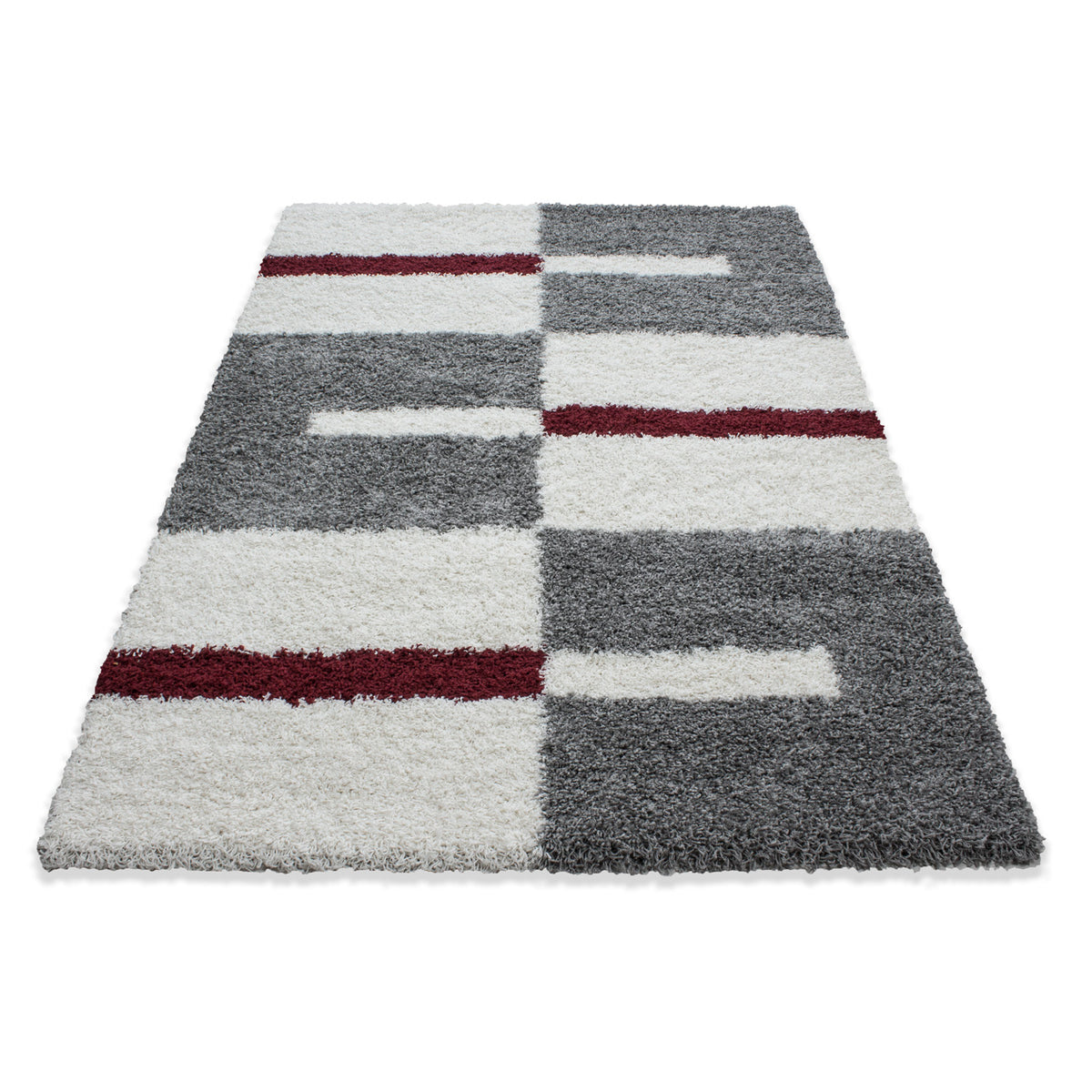 Designer Shaggy Teppich Modern Kariert Design Hochflor Teppich Wohnzimmer