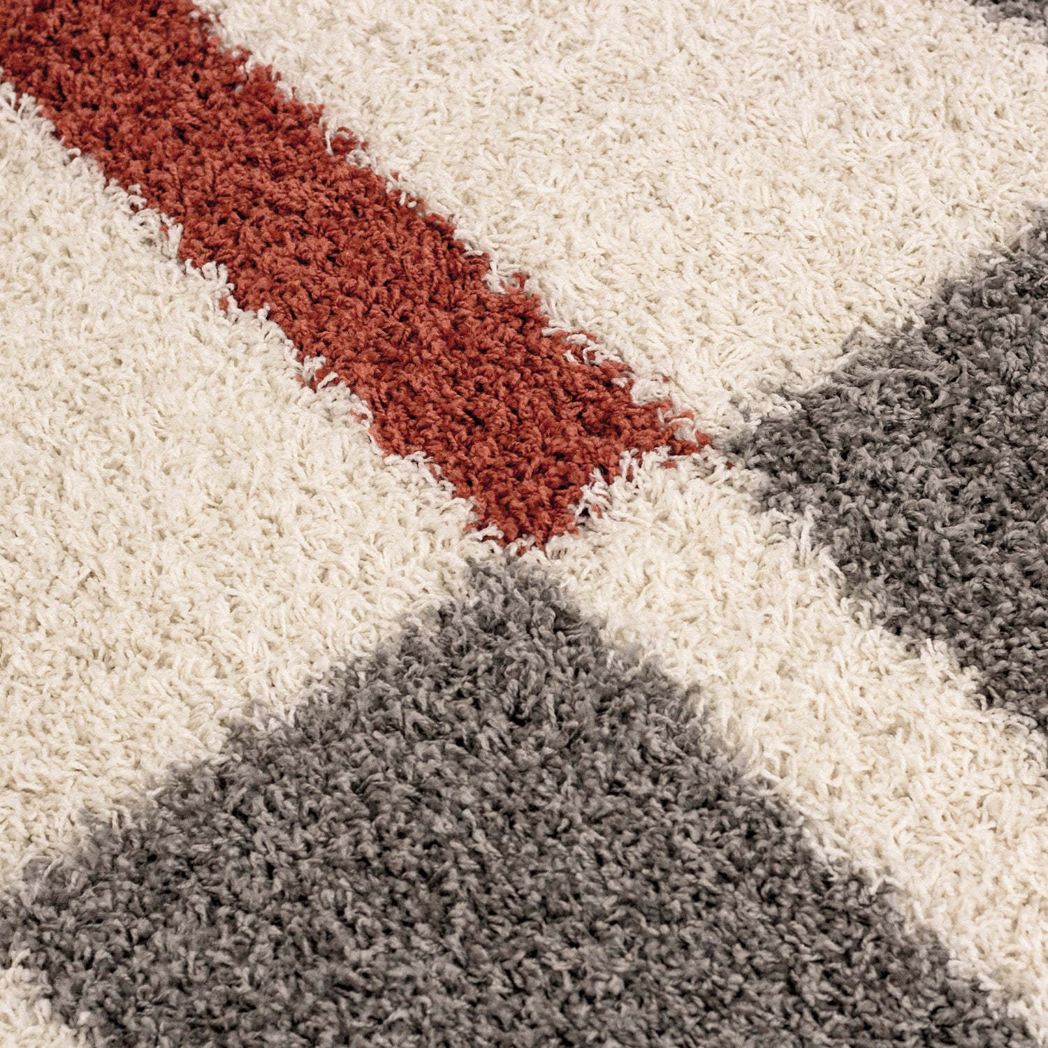 Designer Shaggy Teppich Modern Kariert Design Hochflor Teppich Wohnzimmer