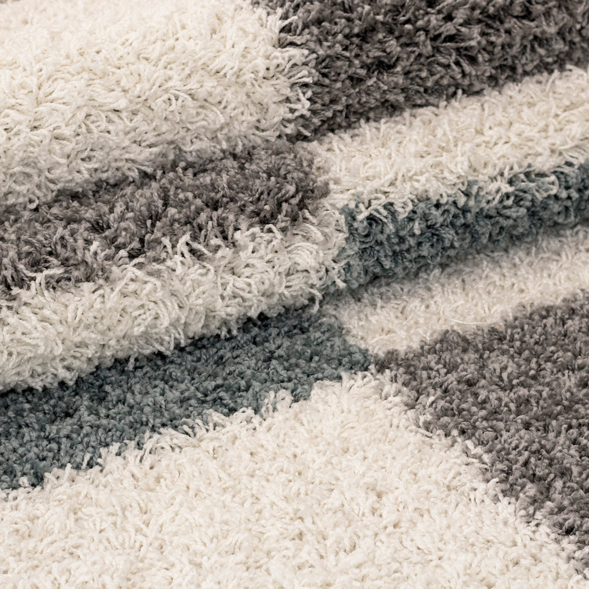 Designer Shaggy Teppich Modern Kariert Design Hochflor Teppich Wohnzimmer