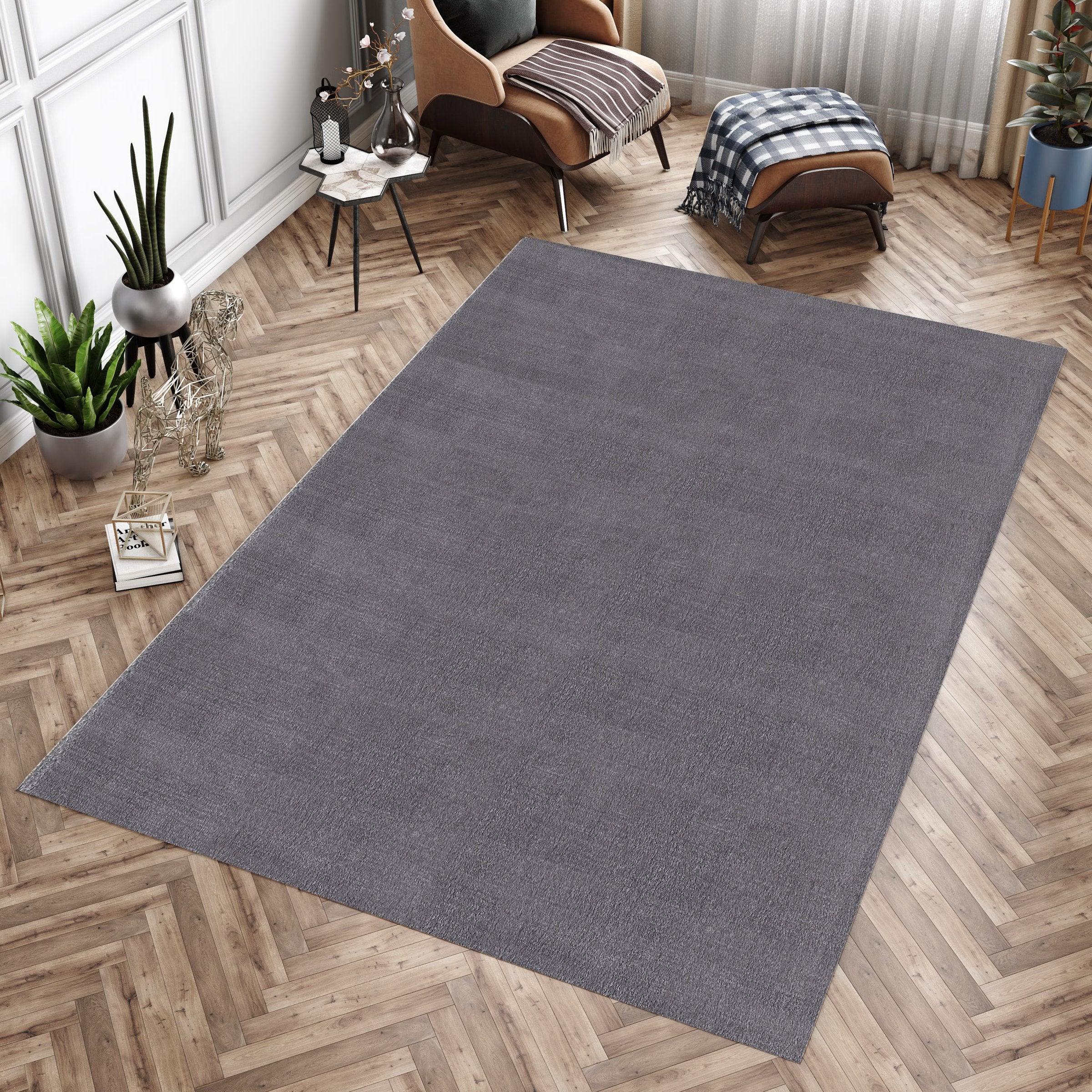 Waschbarer Hochflor Teppich Wohnzimmer Einfarbig Kunstfell Plüsch Super Weich