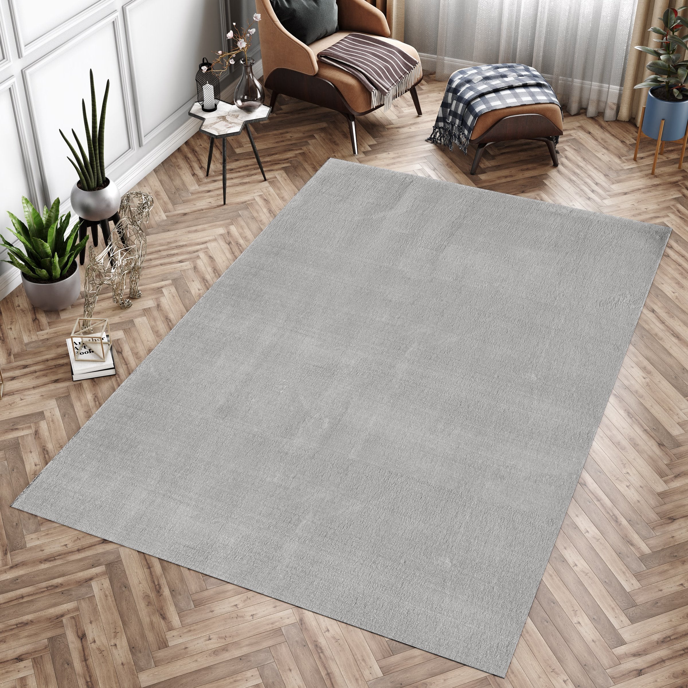 Waschbarer Hochflor Teppich Wohnzimmer Einfarbig Kunstfell Plüsch Super Weich