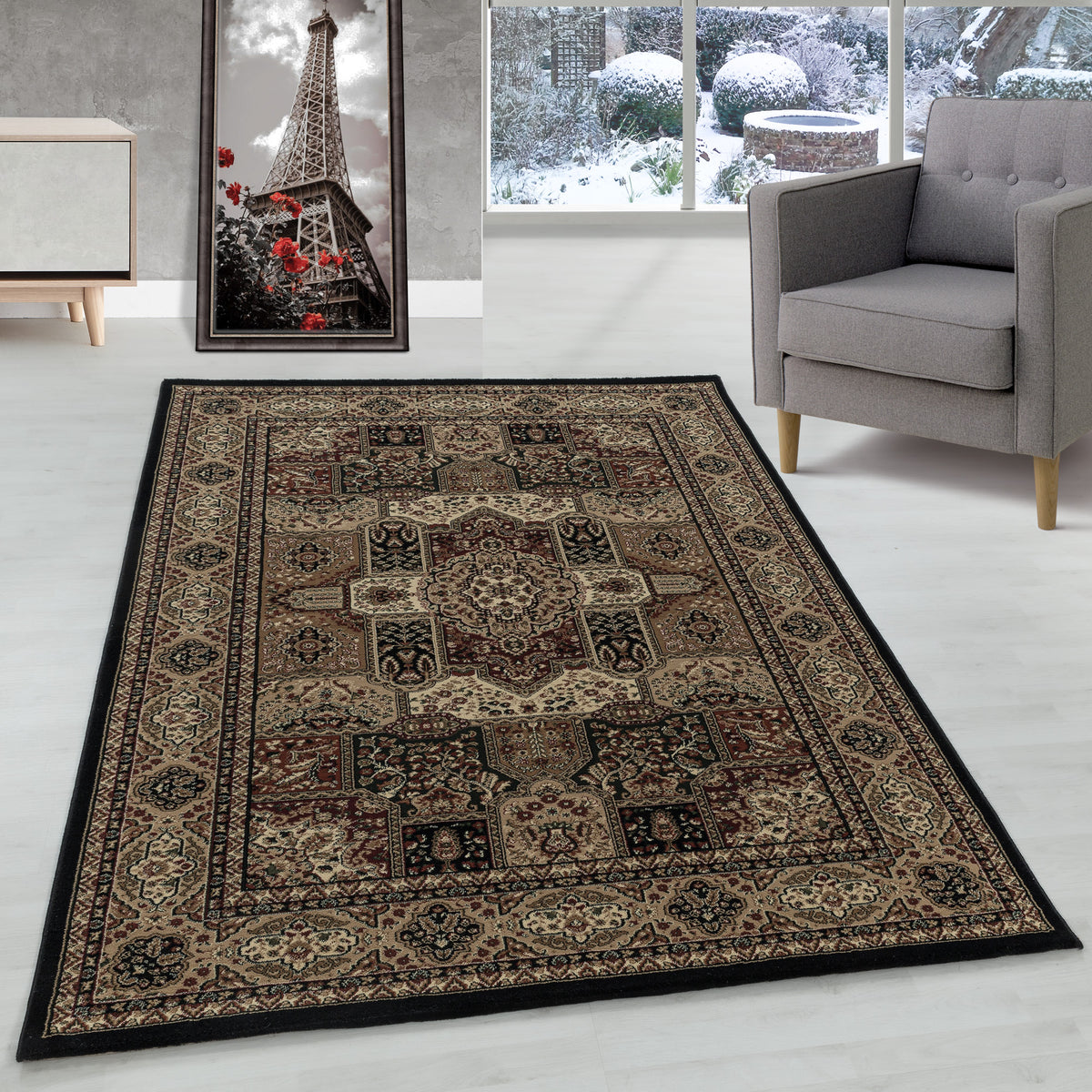 Carpettex Orientteppich Schwarz Kurzflor Vintage Pflegeleicht
