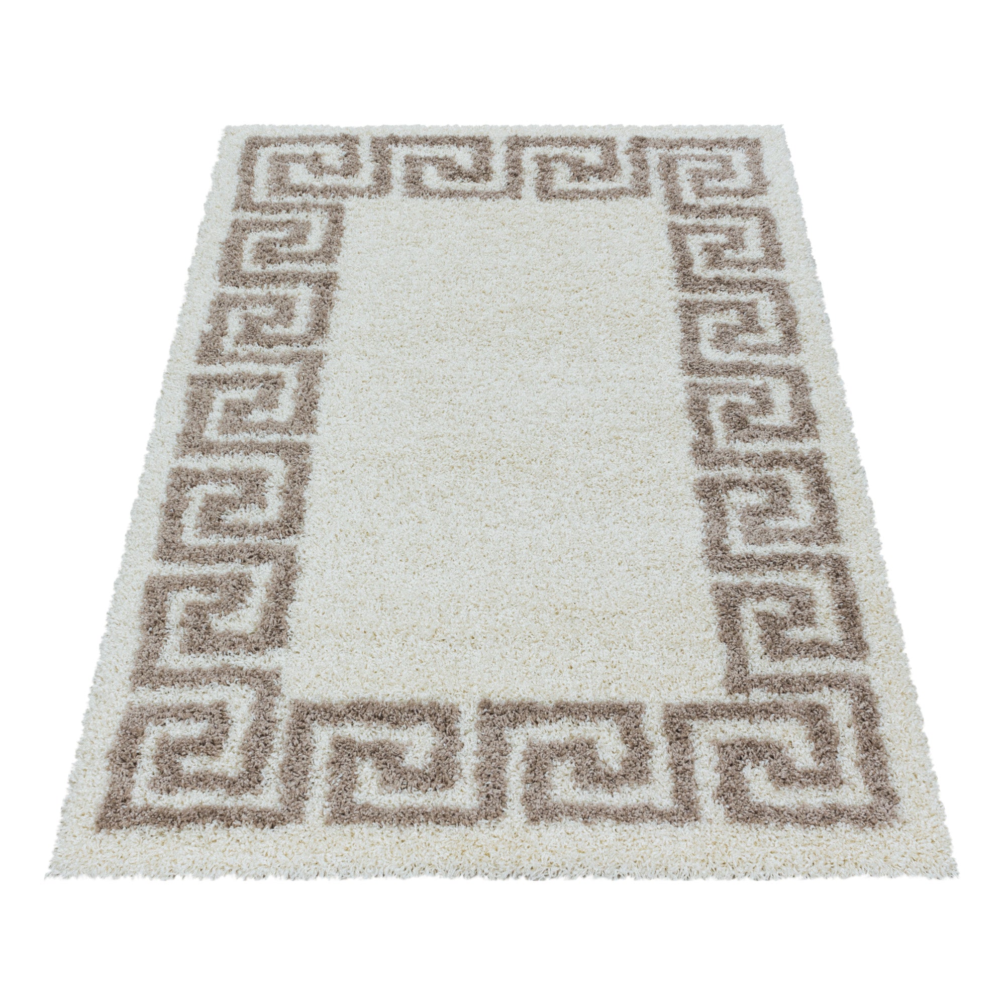 Hochflor Teppich Wohnzimmer Mäander-Design Langflor Modern Shaggy Teppich Weich