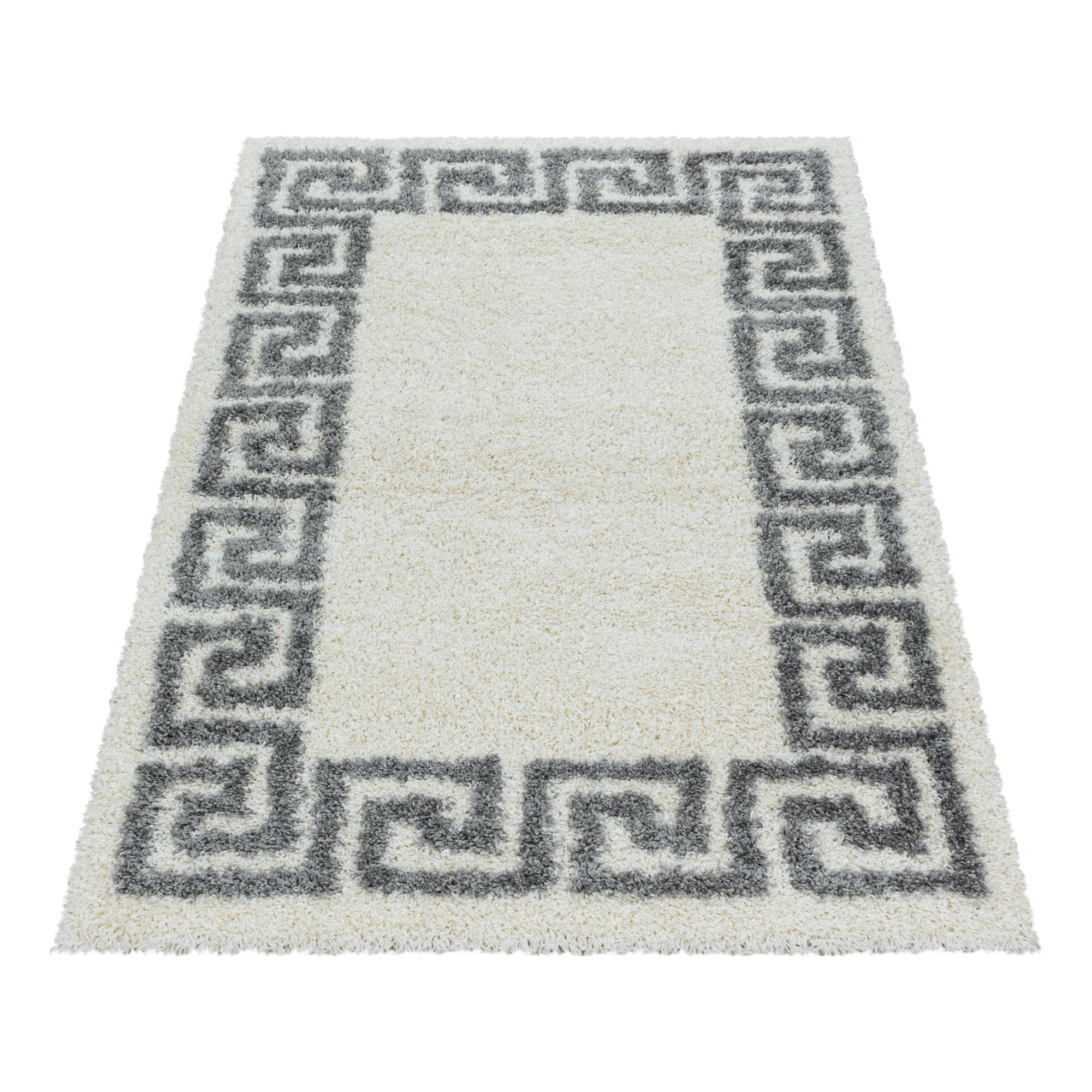 Hochflor Teppich Wohnzimmer Mäander-Design Langflor Modern Shaggy Teppich Weich