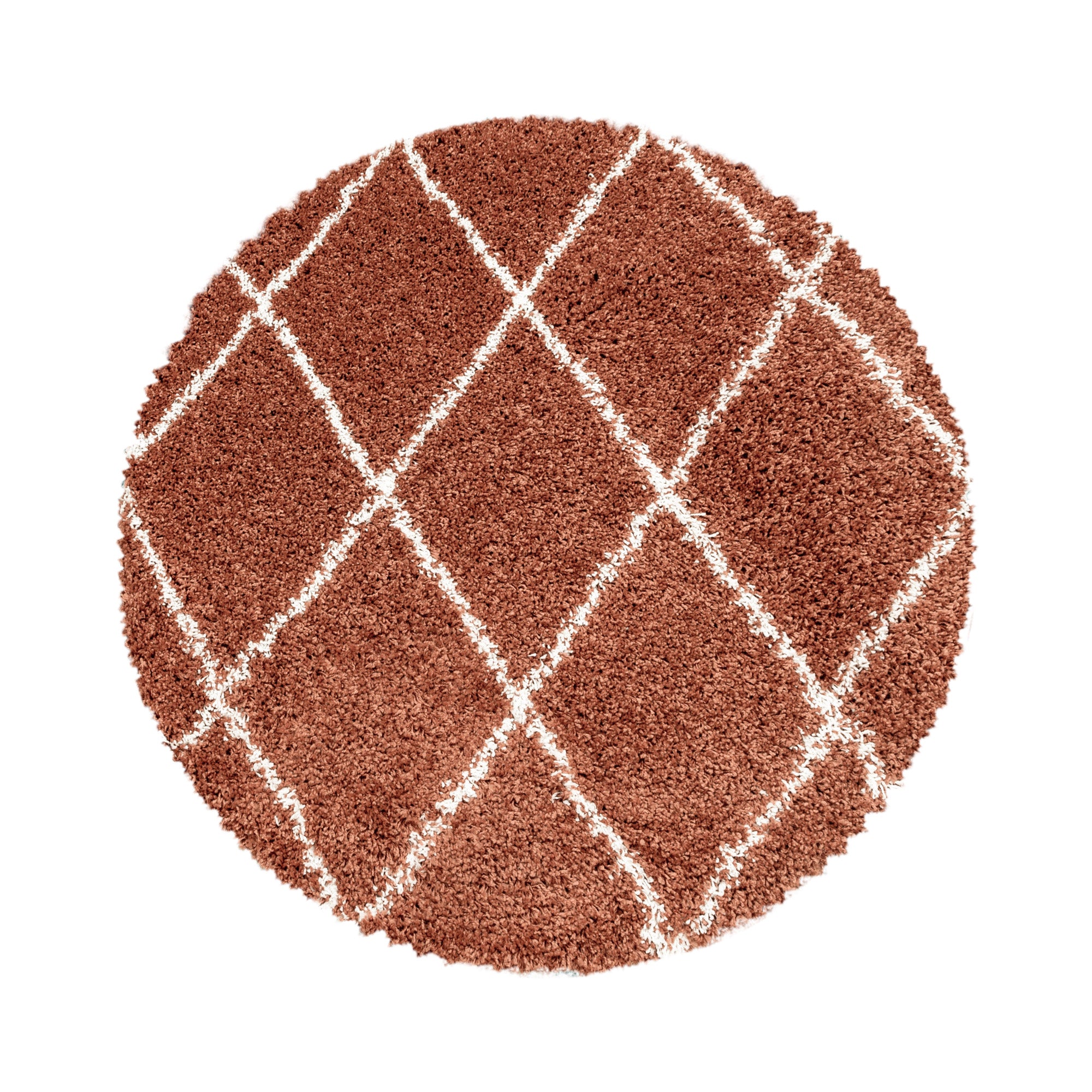 Runder Hochflor Teppich Skandinavische Rauten Design Shaggy Teppich Wohnzimmer