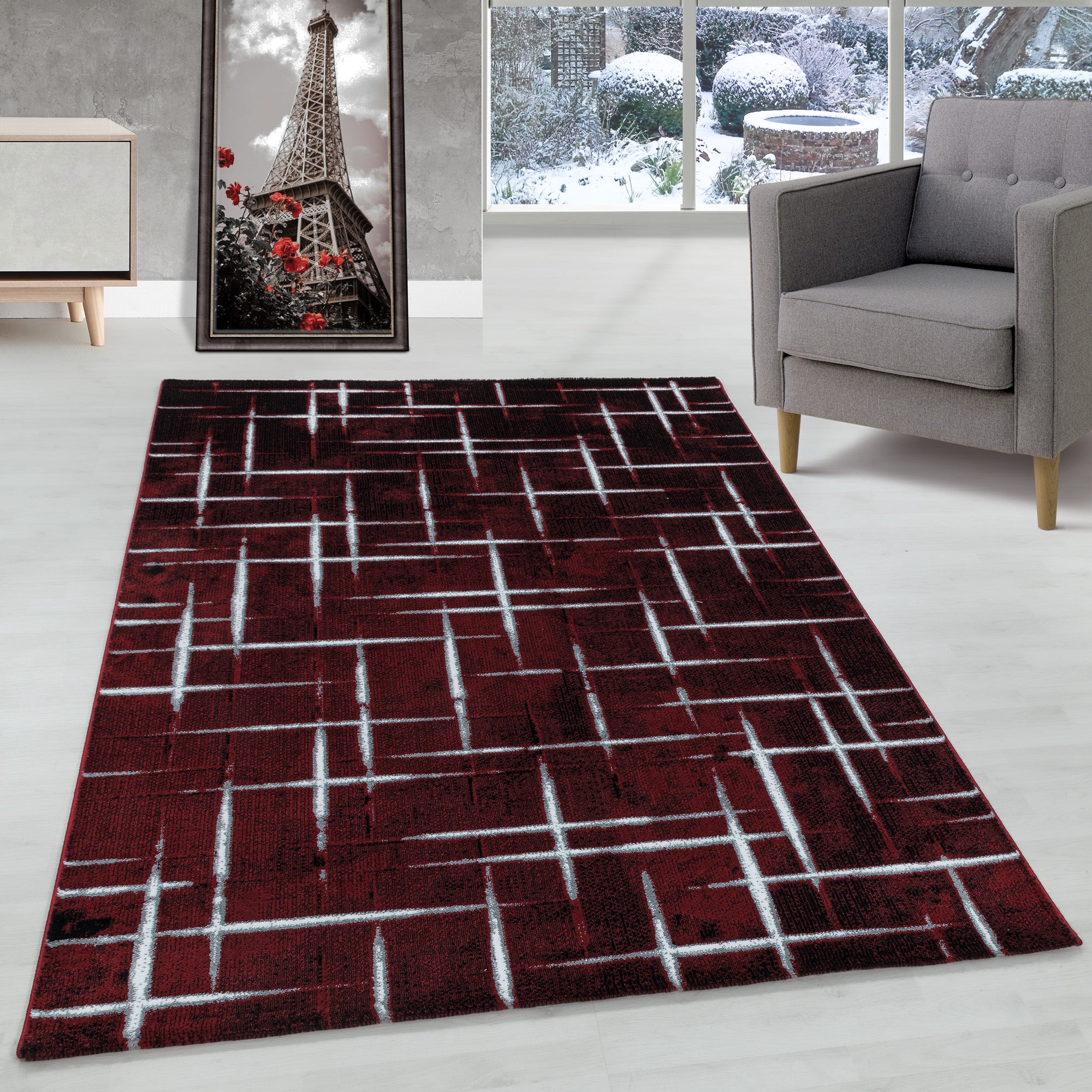 Tapis moderne à poils courts, design à rayures, style moderne, pour salon