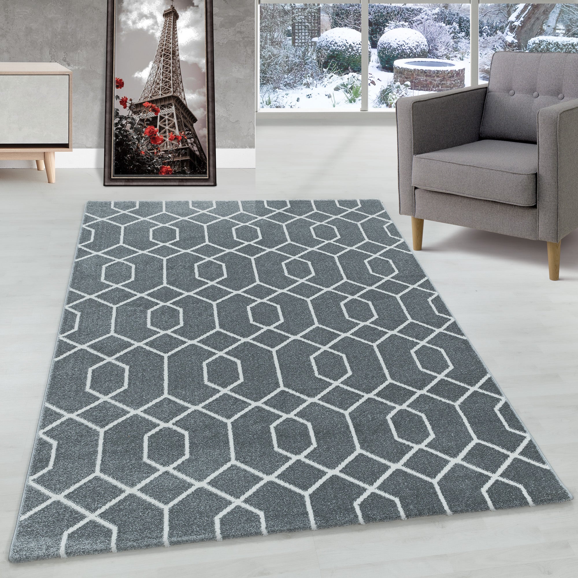 Tapis design à poils courts, design géométrique, facile d'entretien, pour salon