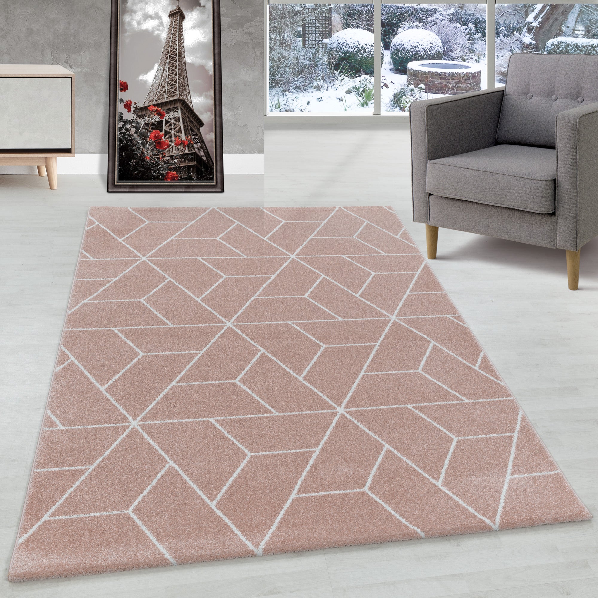 Tapis design à poils courts, design géométrique, facile d'entretien, pour salon