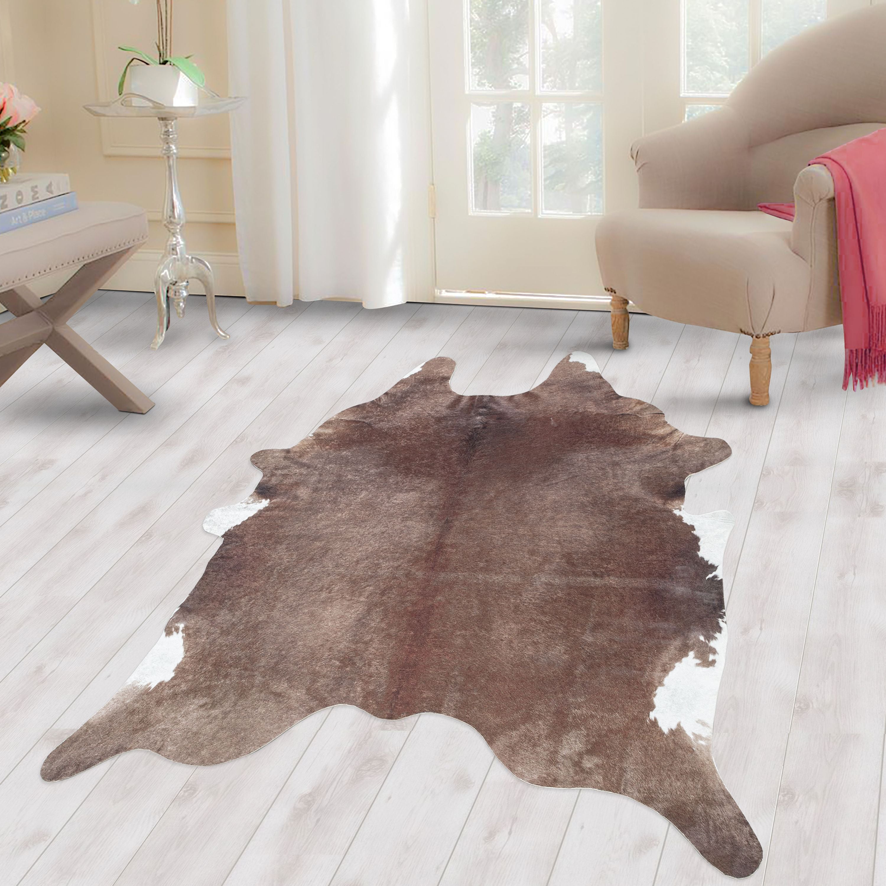 Fur rug, faux fur, imitation cowhide, digital print, washable, non-slip