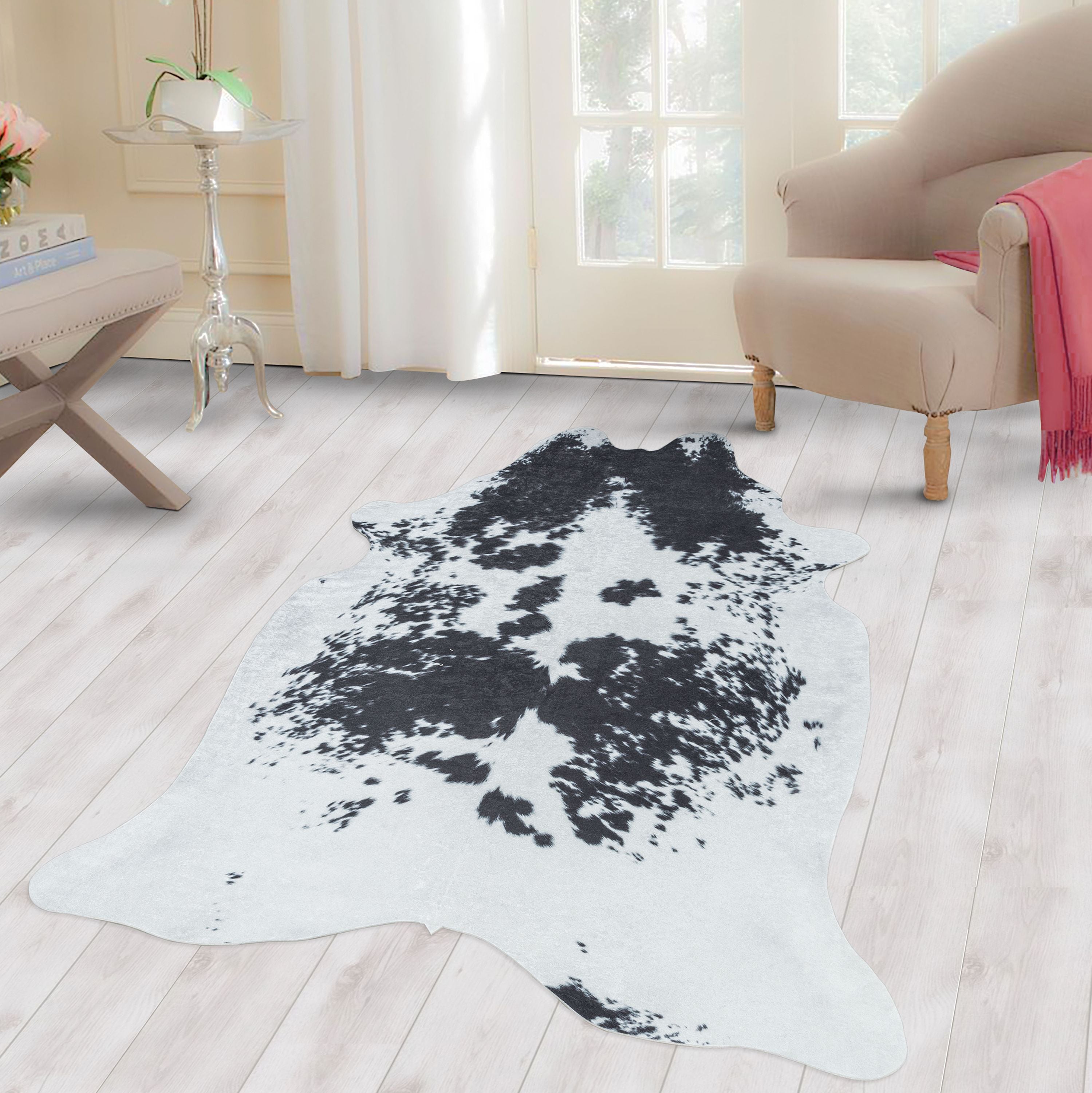 Fur rug, faux fur, imitation cowhide, digital print, washable, non-slip