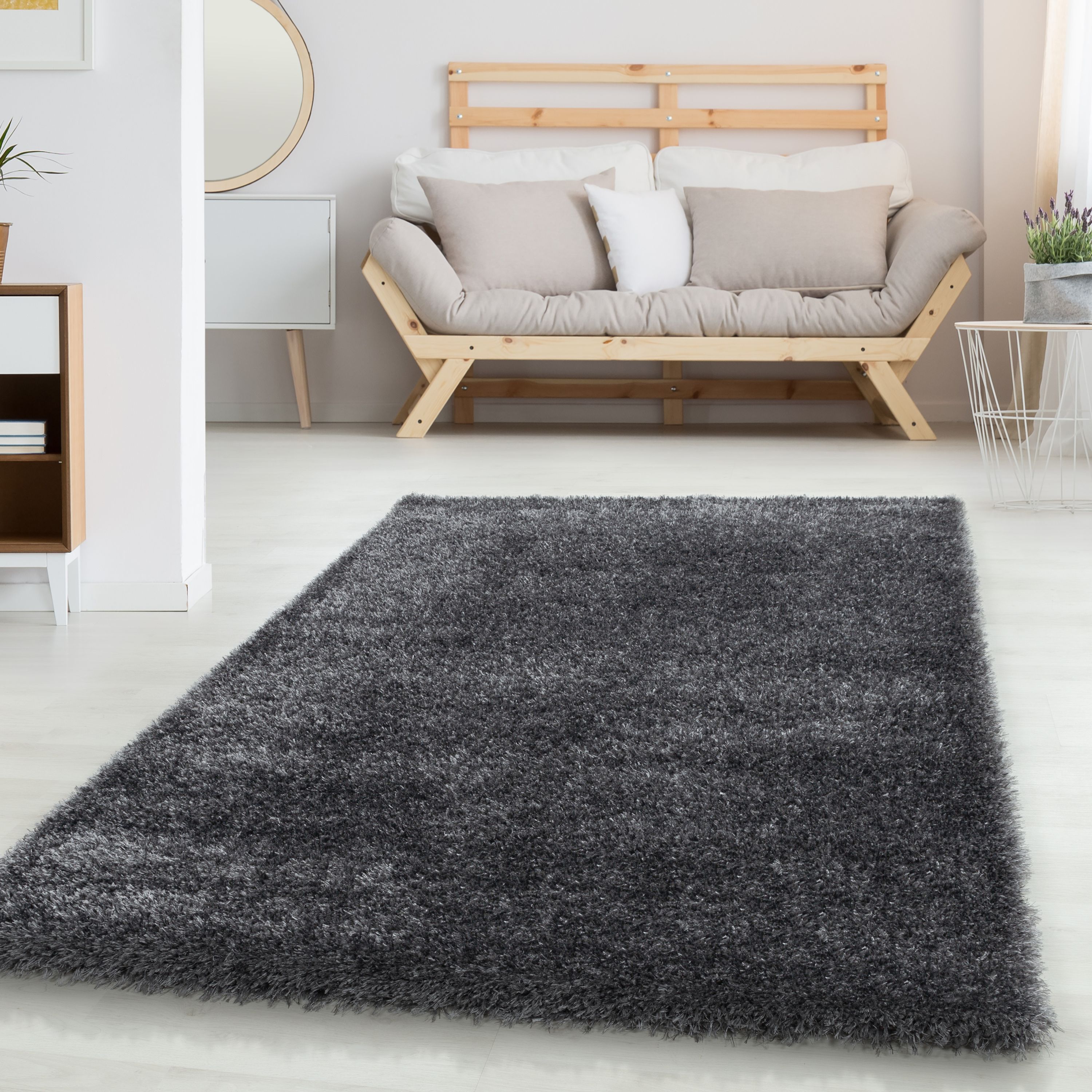 Deep pile rug for living room, plain, long pile, shaggy, fluffy, super soft