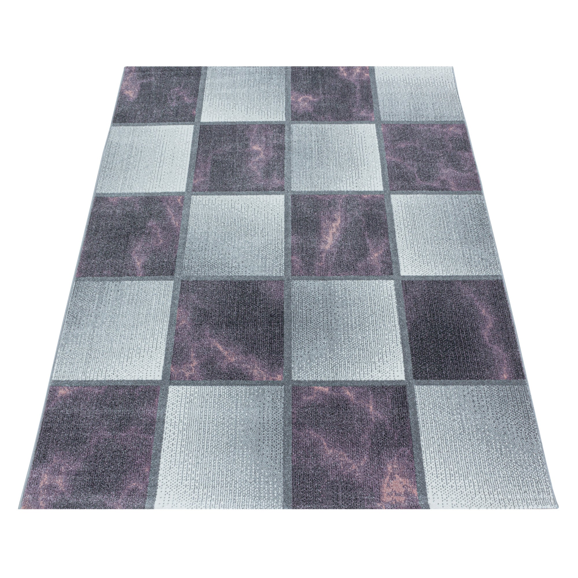 Tapis de salon design moderne, doux, à poils courts, design à carreaux, robuste