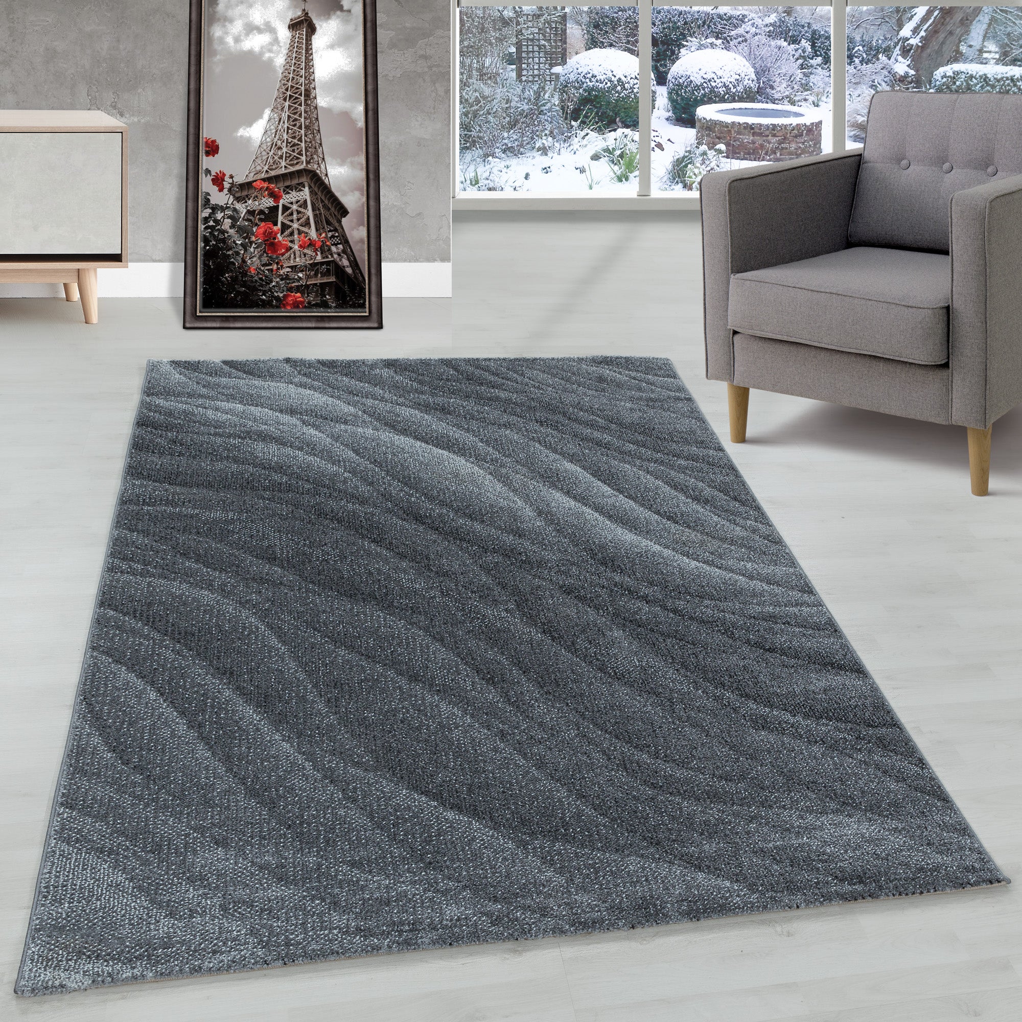 Modern Designer Living Room Rug Soft Short Pile Abstract Wave Design