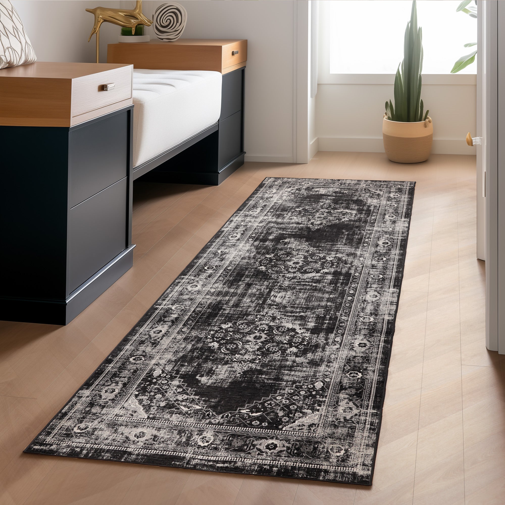 Washable carpet for living room, flat weave, robust, vintage look, non-slip