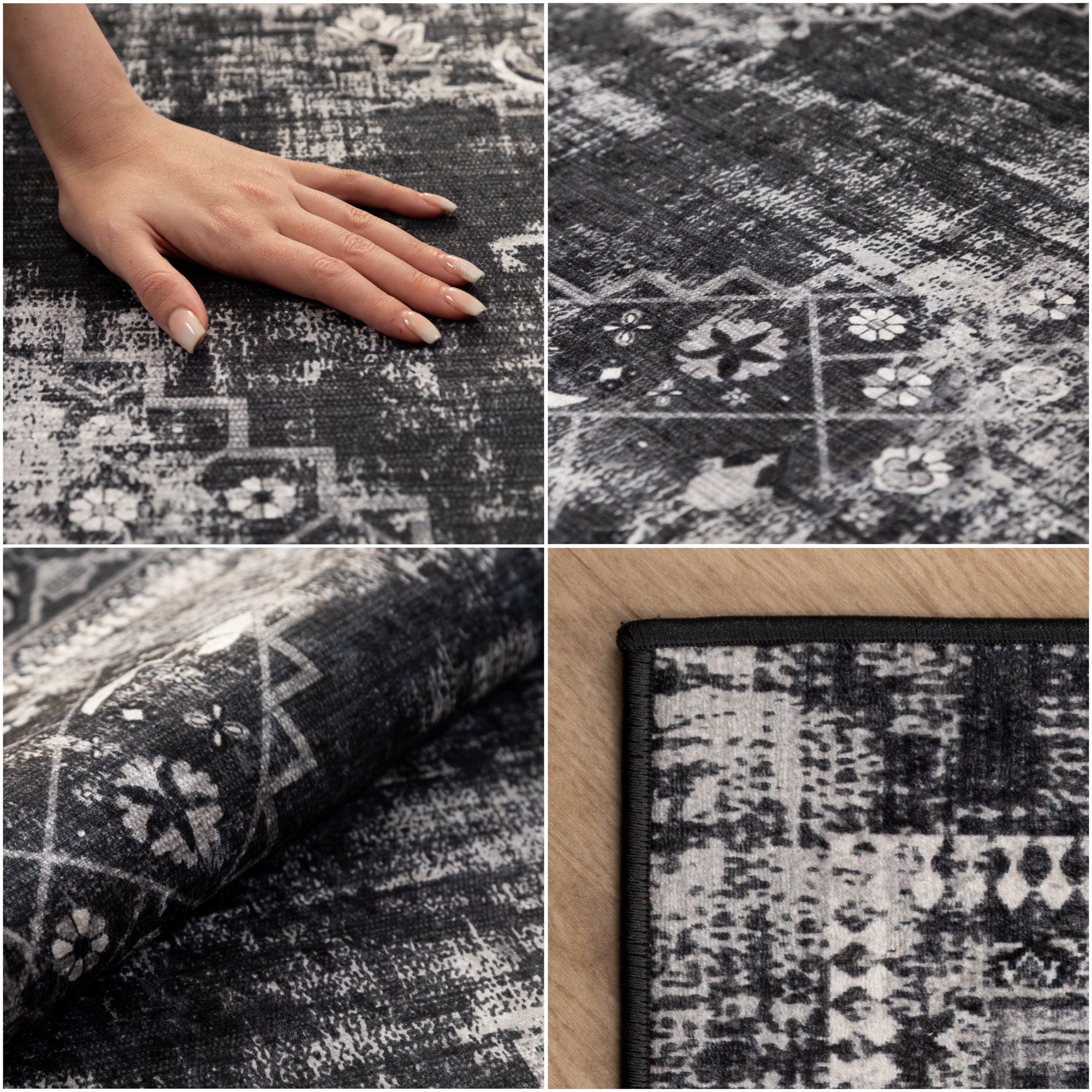 Washable carpet for living room, flat weave, robust, vintage look, non-slip