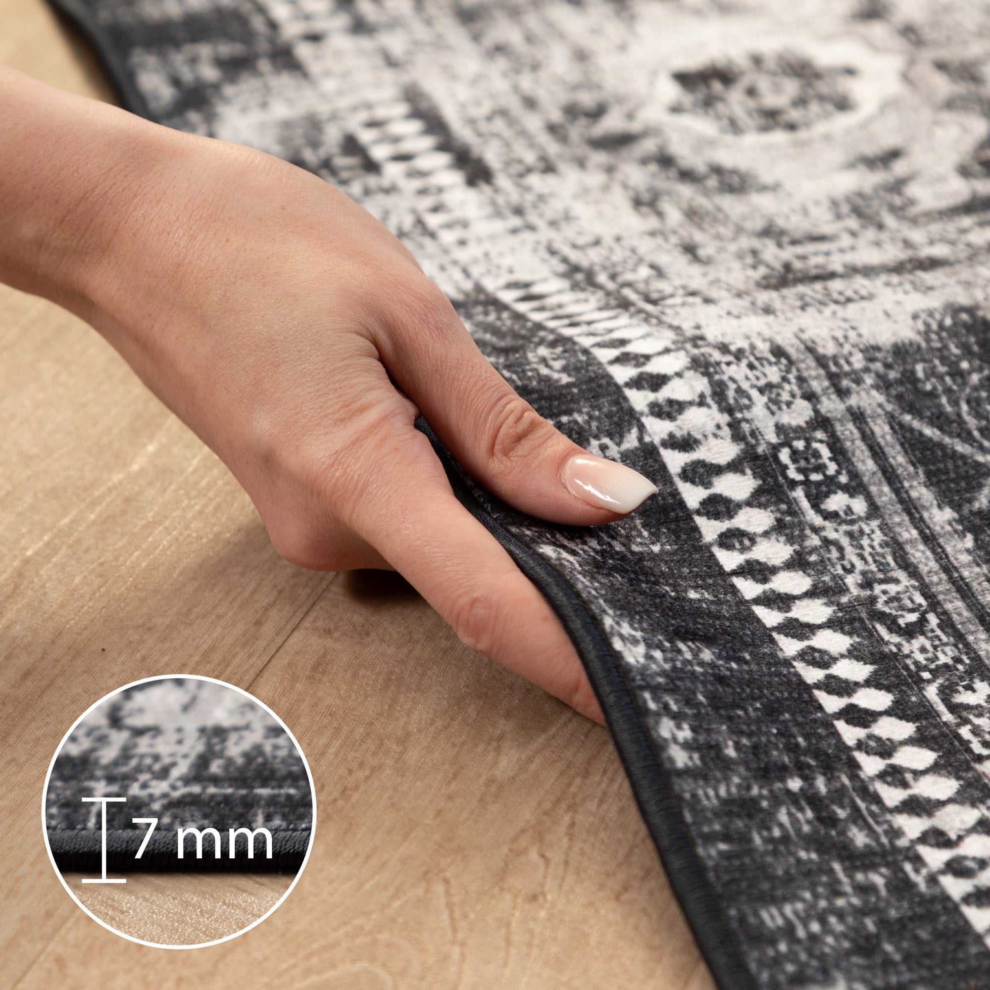 Washable carpet for living room, flat weave, robust, vintage look, non-slip