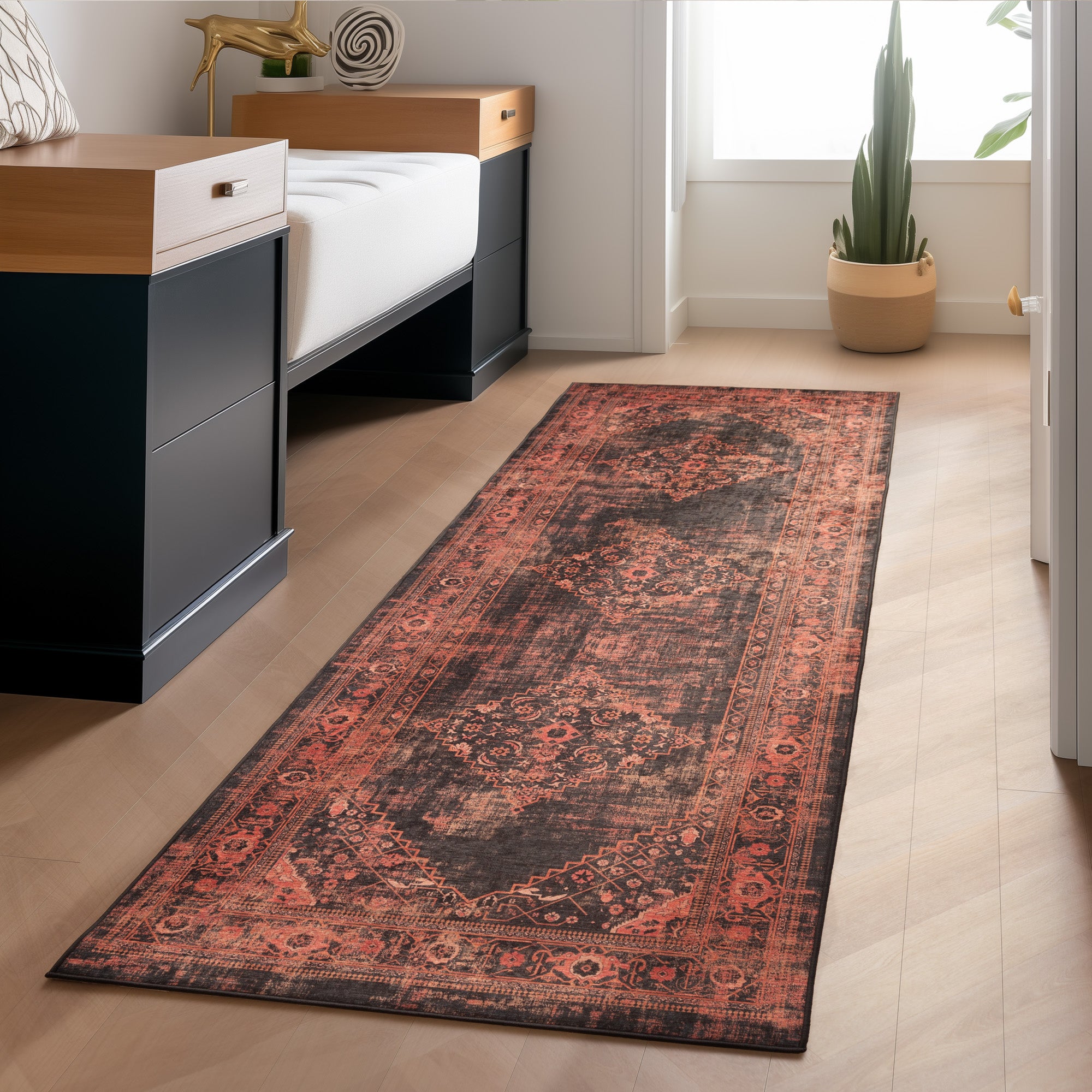 Washable carpet for living room, flat weave, robust, vintage look, non-slip