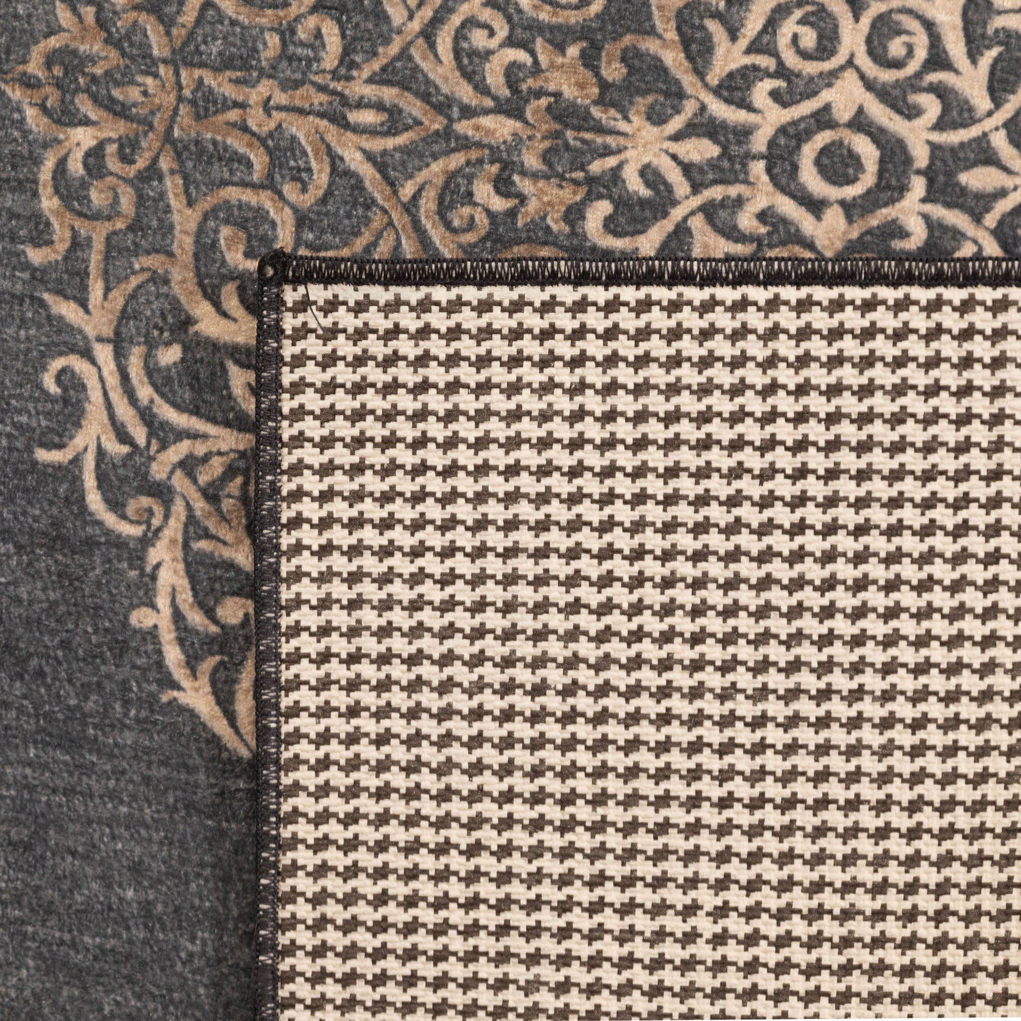 Tapis lavable salon tissage plat robuste design baroque antidérapant