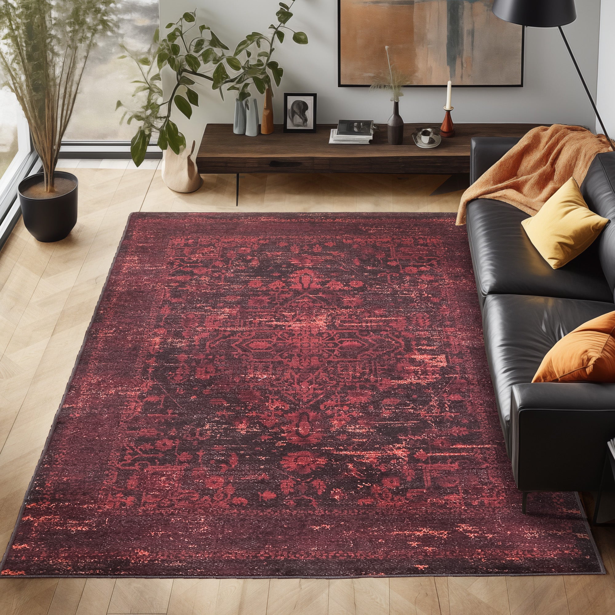 Washable carpet living room flat weave robust oriental design non-slip