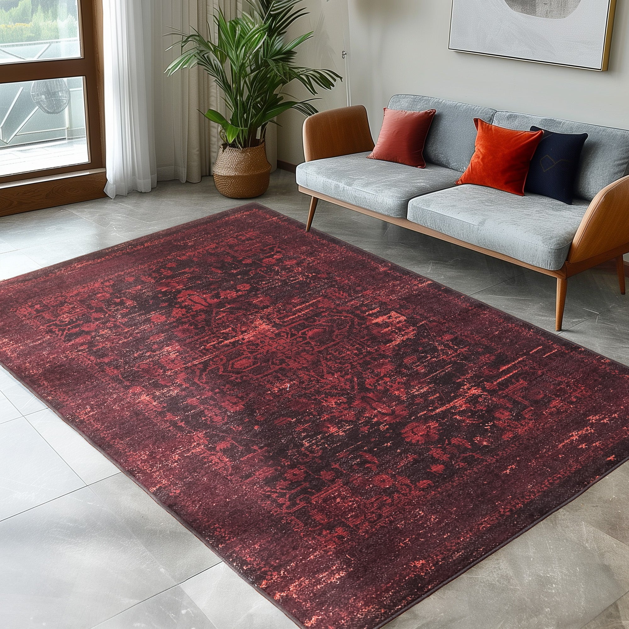 Washable carpet living room flat weave robust oriental design non-slip