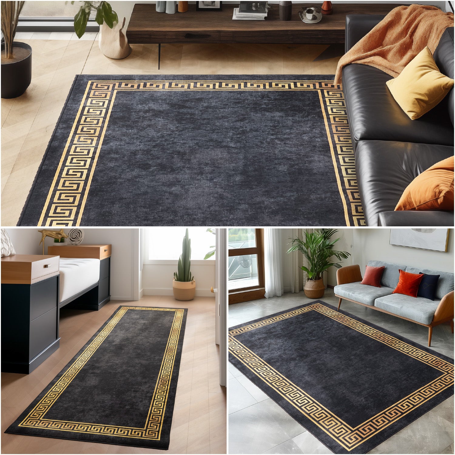 Washable carpet living room flat weave robust meander design non-slip