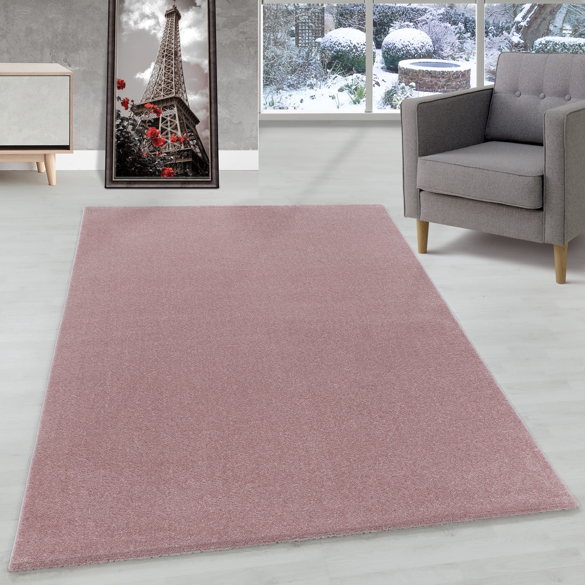 Tapis de salon design moderne à poils ras, uni, robuste, facile d'entretien.