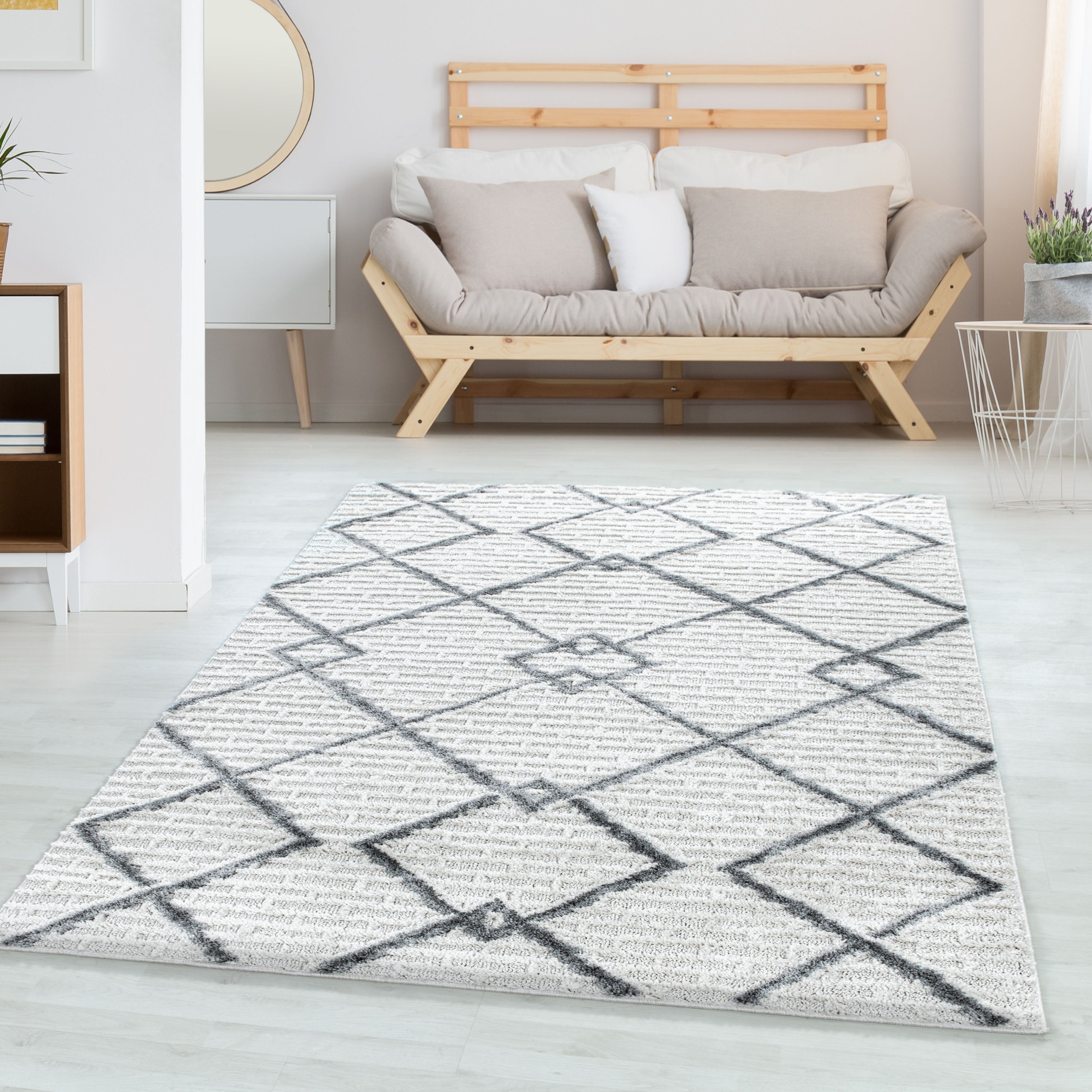 Tapis salon bohème design effet haut-bas look 3D style scandinave