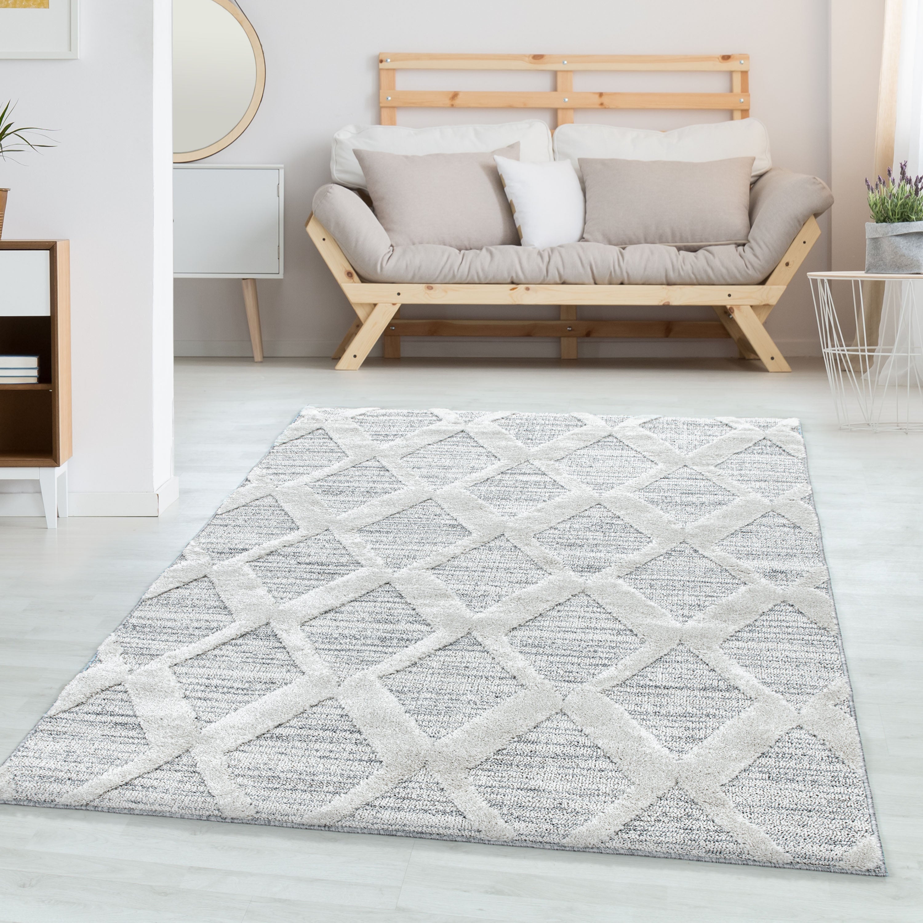 Tapis salon bohème design effet haut-bas look 3D style scandinave