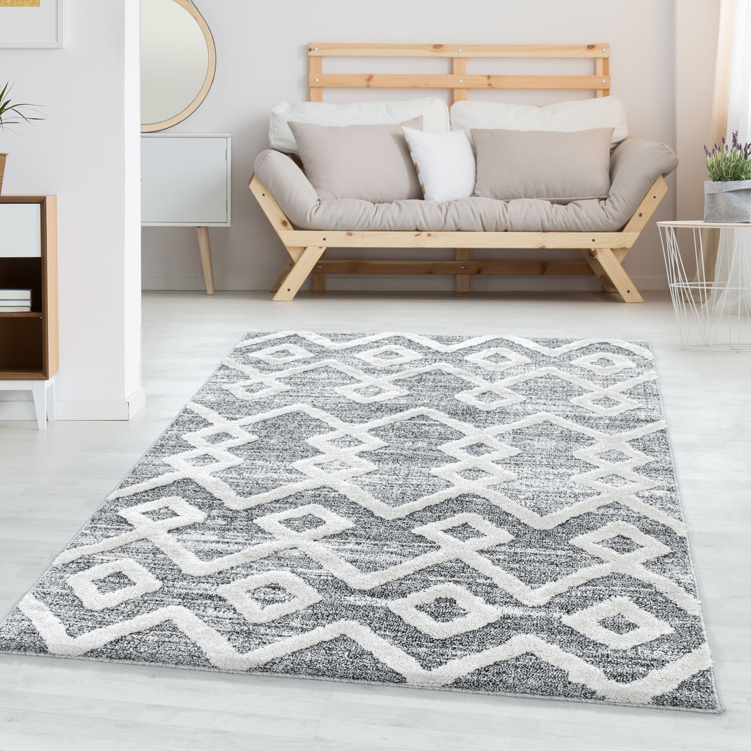 Tapis salon bohème design effet haut-bas look 3D style scandinave