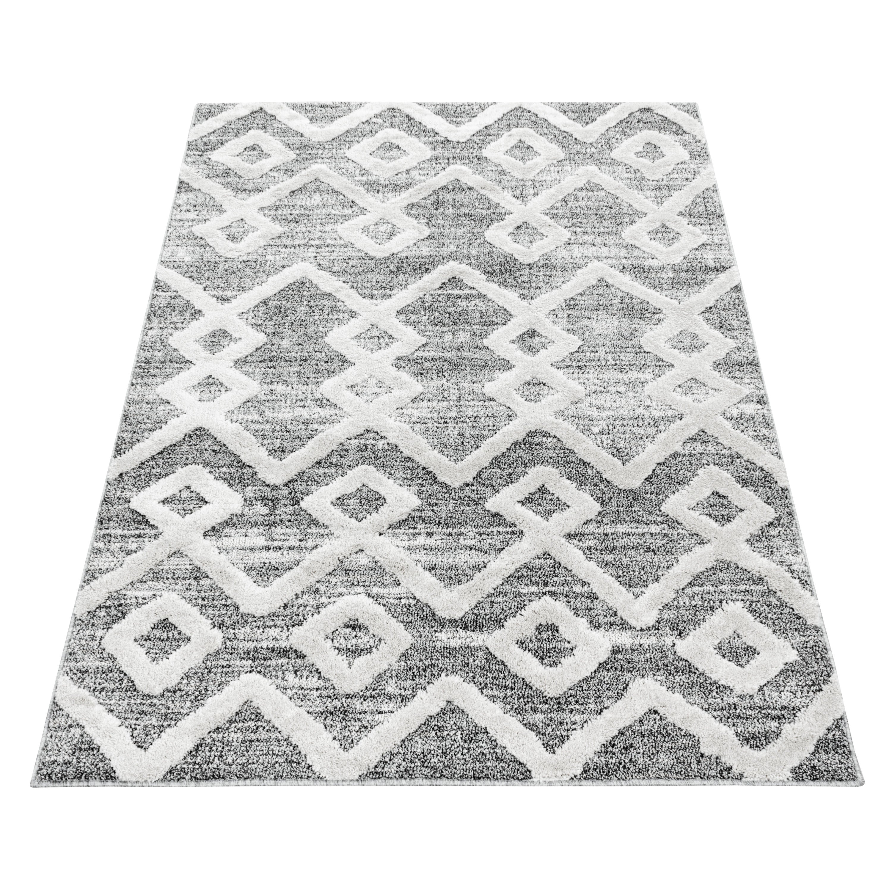 Tapis salon bohème design effet haut-bas look 3D style scandinave