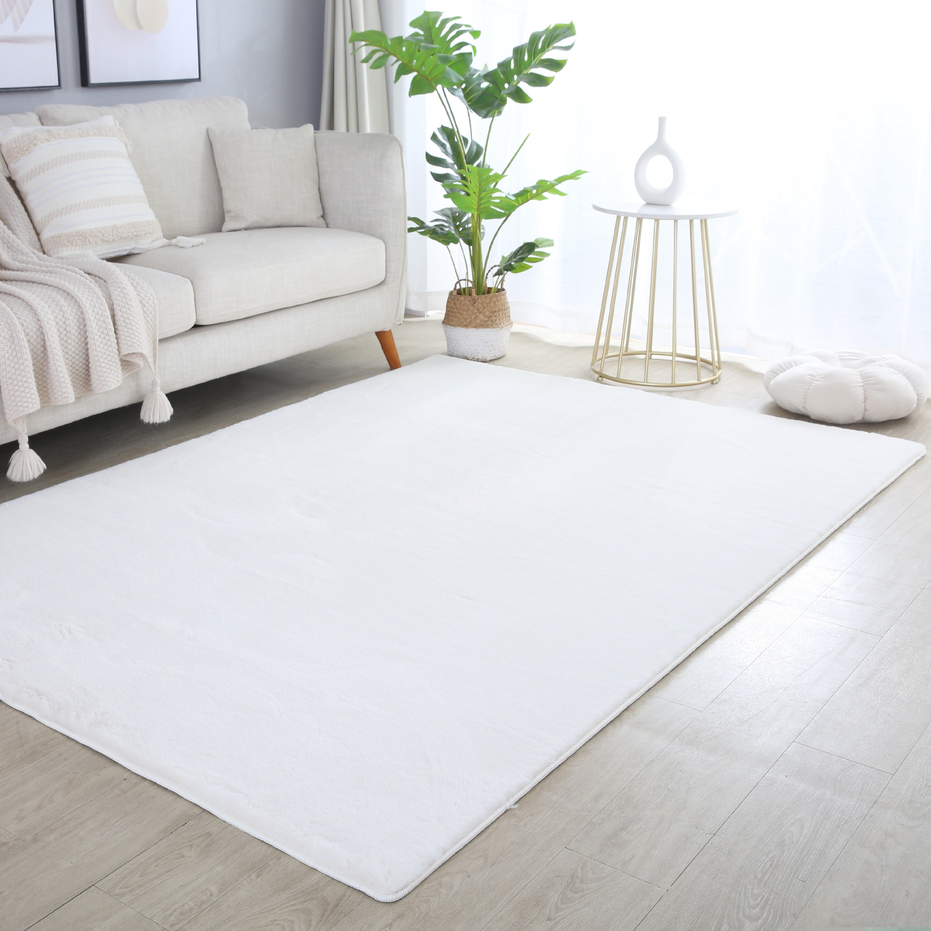 Teppich Wohnzimmer Einfarbig Fellimitat flauschig weich kuschelig Pastell Töne